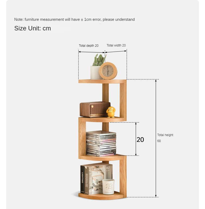 Solid Oak Wood Corner Table Shelf - Rustic Farmhouse Style for Living Room, Bedroom & Office Storage & Decor
