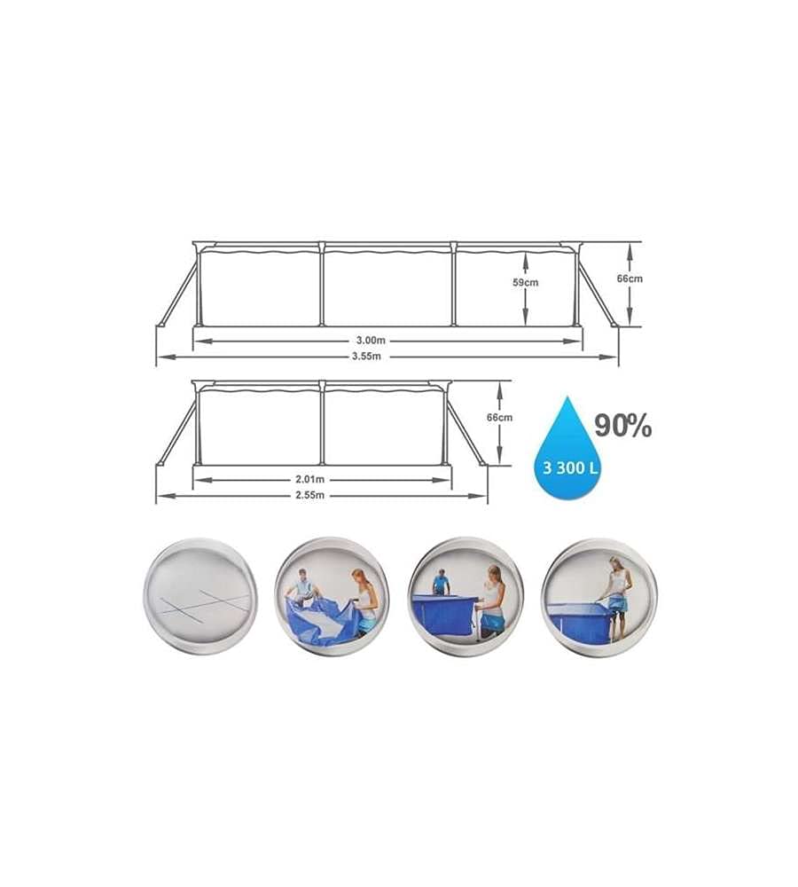 Bestway Splash Jr Frame Pool 300 x 201 x 66 cm with Cartridge Filter - Kids Inflatable Swimming Pool for Backyard, Garden & Outdoor Summer Fun