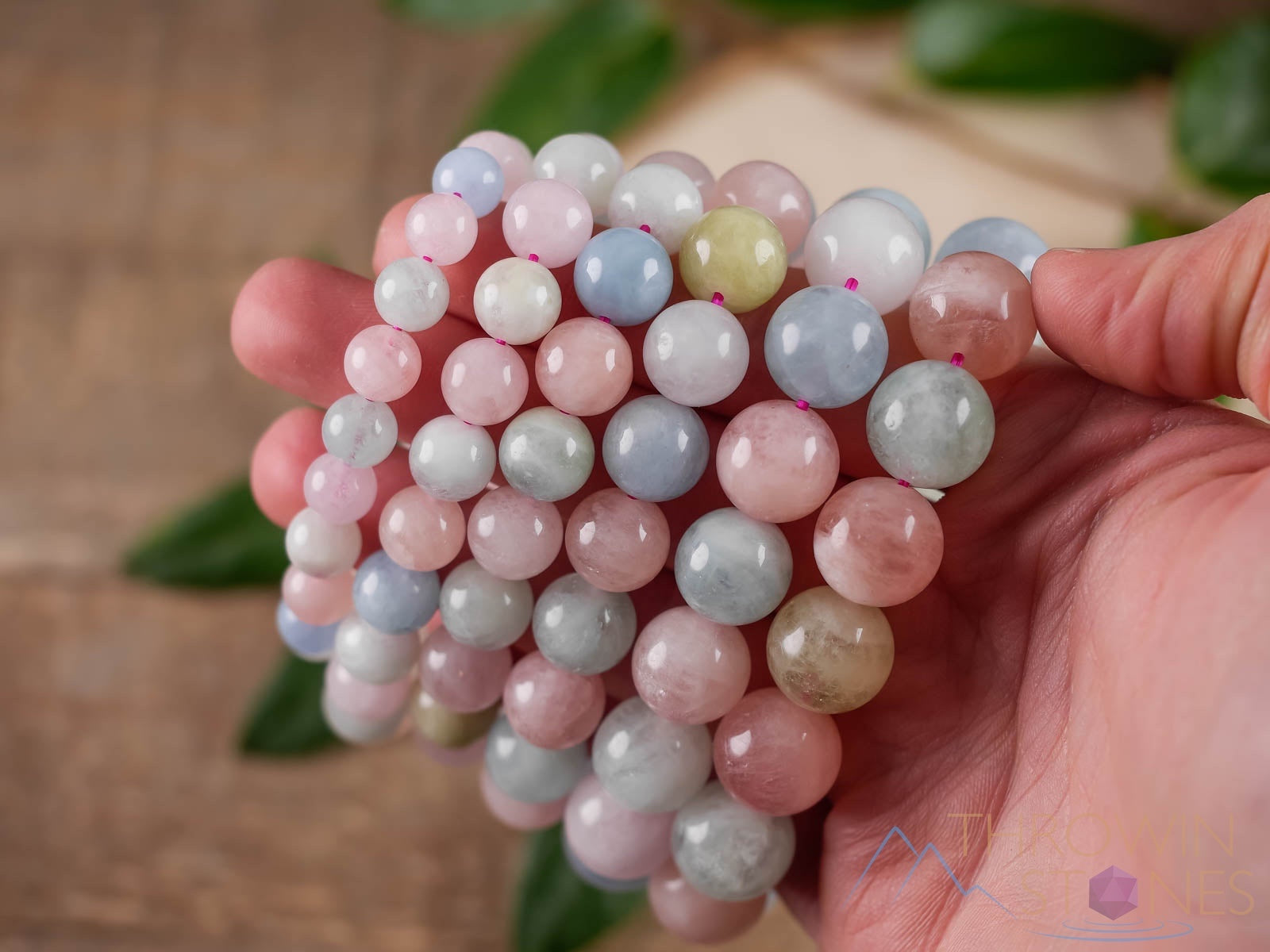 AQUAMARINE & MORGANITE Crystal Beaded Bracelet - Handmade Healing Jewelry with Round Beads for Women (E0573) | Perfect for Meditation, Yoga & Spiritual Healing Gifts