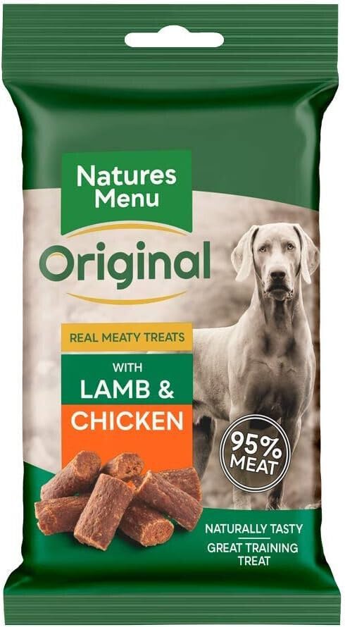 NATURE'S MENU Original Mixed Variety Real Meaty Dog Treats for Puppies & Adult Dogs - 60g (3 Flavors) Case of 12 - High Protein Training Snacks for Reward & Dental Health