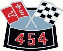 454 Air Cleaner Crossed Flags Die-Cast Metal Emblem - Classic Car & Hot Rod Air Filter Decoration for Engine Bays & Automotive Enthusiasts
