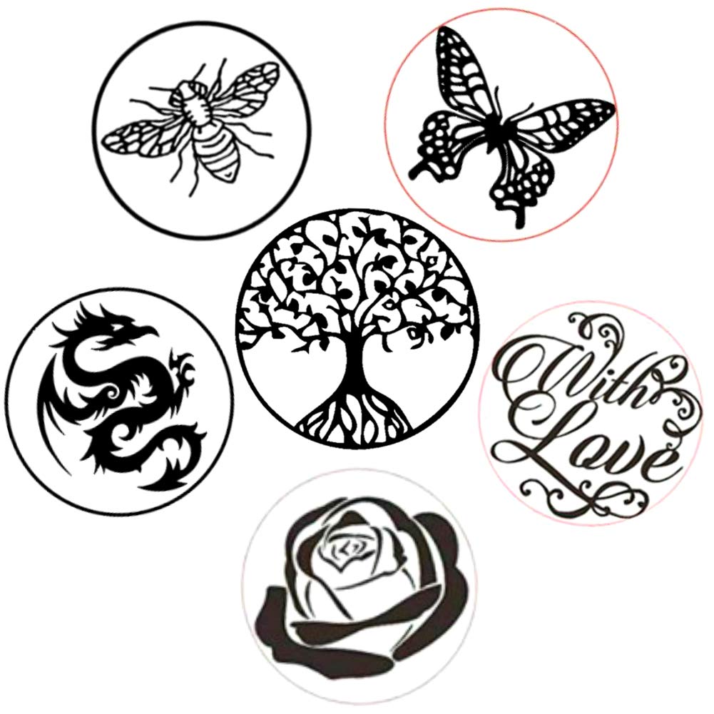 ANBOSE 6-Piece Wax Seal Stamp Kit with Butterfly, Dragon, Rose & Tree Designs - Copper Seals & Wooden Handle for Letters, Invitations, Wedding Cards & DIY Crafts - Elegant Gift for Stationery Lovers