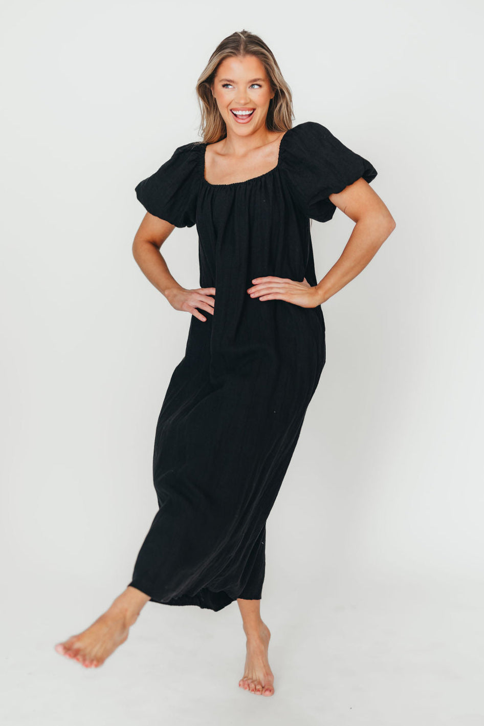 Genoa 100% Linen Maxi Dress in Black - Bump Friendly Maternity Dress for Women | Comfortable Summer Beach Dress for Pregnancy, Vacations & Special Occasions
