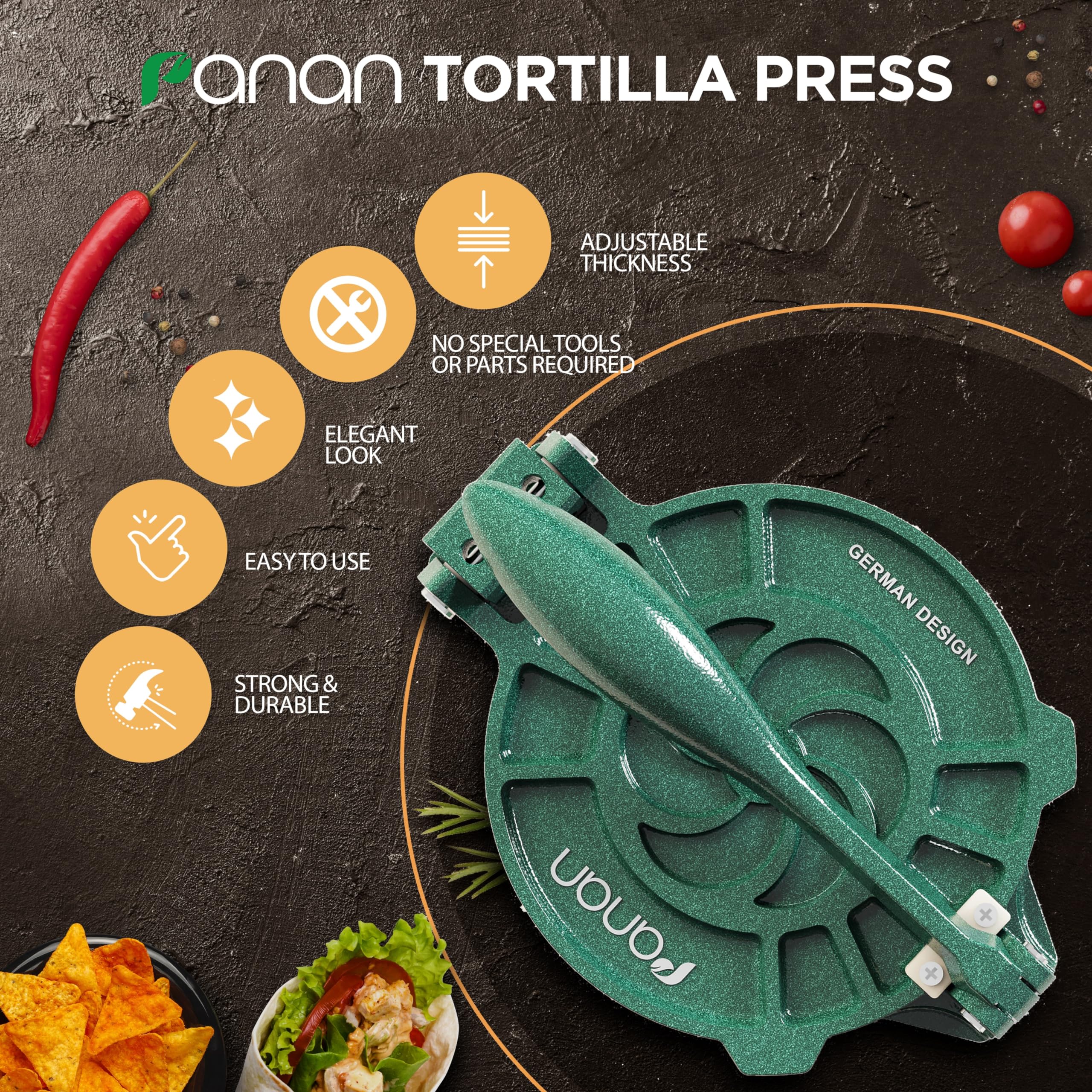 8 Inch Adjustable Tortilla Press with Thickness Control - Premium Aluminum Alloy Mexican Tortillera Maker for Homemade Corn & Flour Tortillas - Includes 50 Parchment Papers, Dough Cutter & Free Recipe eBook - Perfect for Taco Nights, Quesadillas & Authentic Mexican Cooking