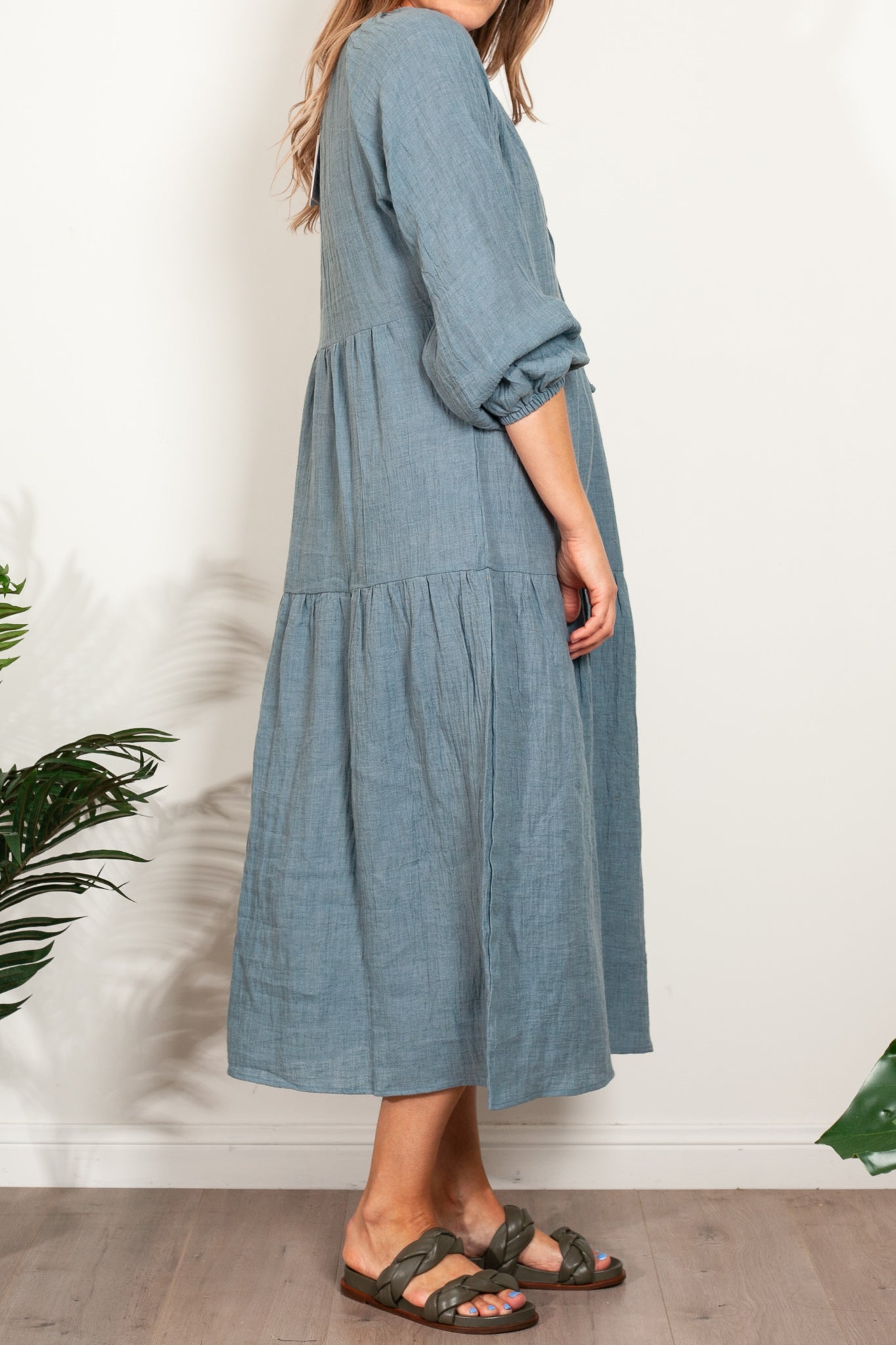 Elegant Linen Ayra Tiered Dress for Women - Boho Summer Maxi Dress for Beach, Vacation & Casual Outings
