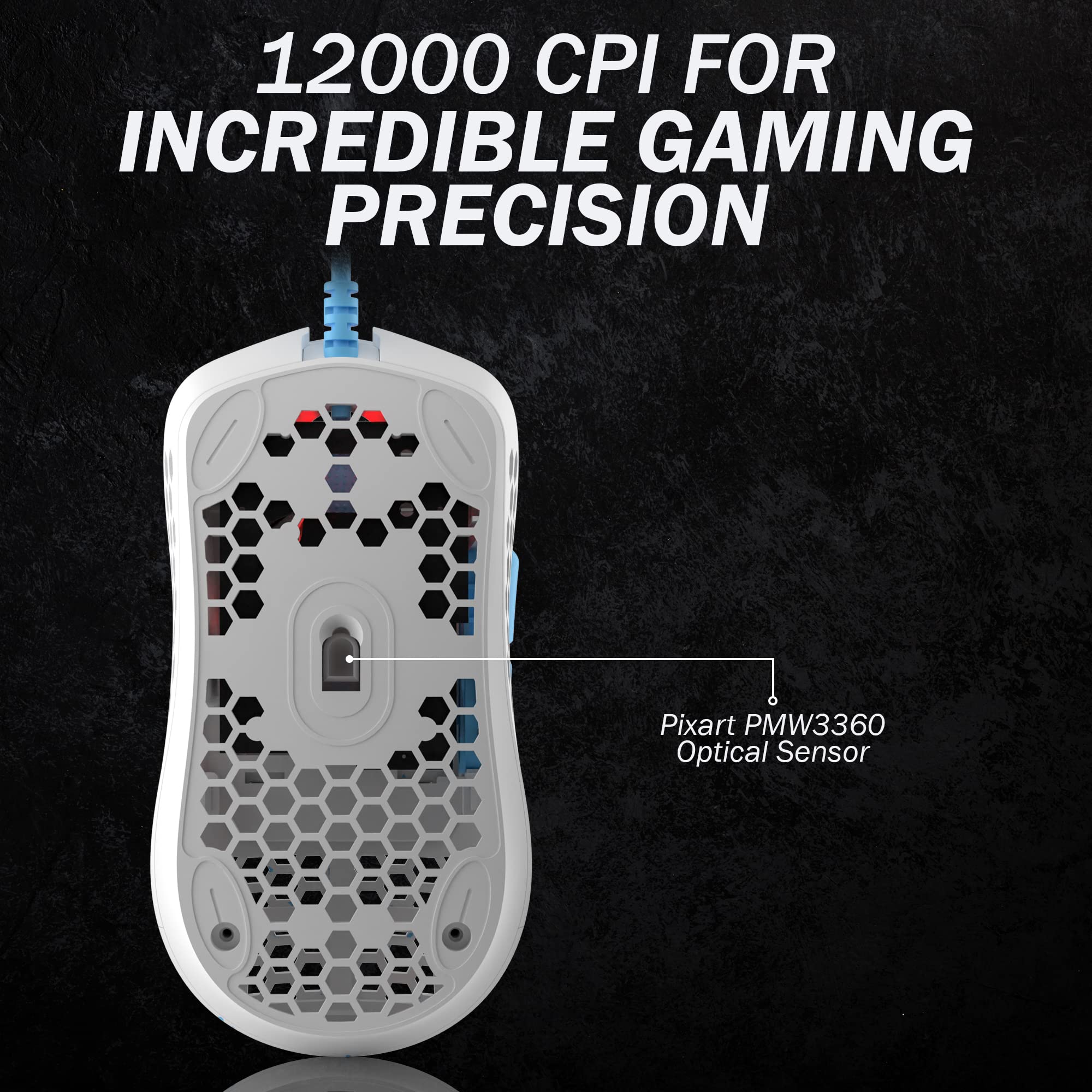 Ultra Lightweight RGB Gaming Mouse - Wired Ergonomic Optical Mouse for PC, Mac, Laptop - Perfect for FPS, MOBA, MMO Gaming & Office Work