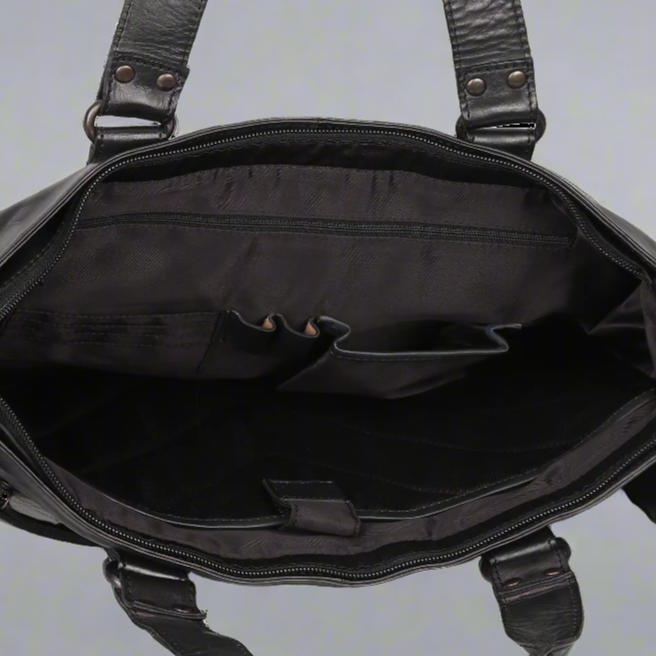 Premium Genuine Leather Two-Handled Messenger Bag for Laptop - Stylish & Durable Work & Travel Laptop Briefcase for Business Professionals & Students