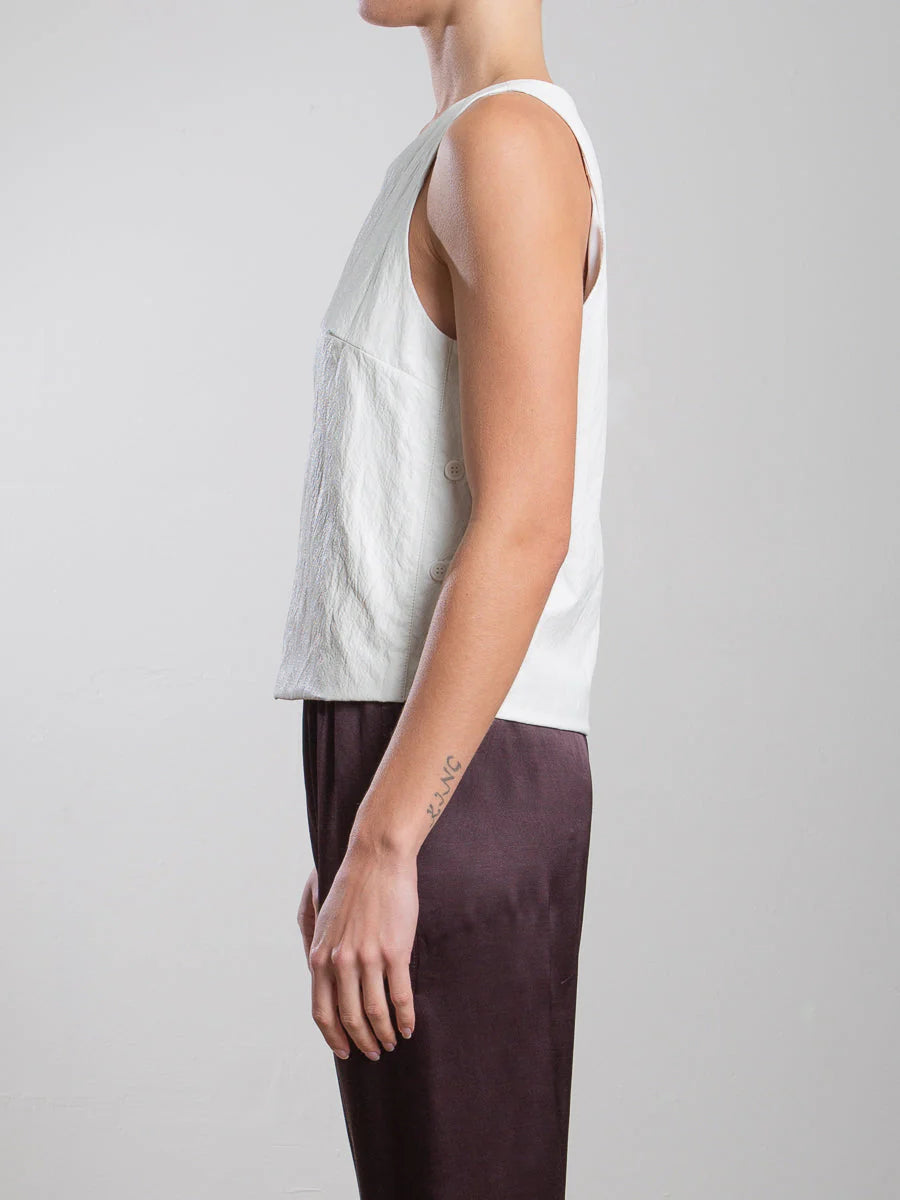 Elena Faux Leather Ivory Top for Women - Stylish Vegan Leather Blouse for Casual Outings & Evening Events