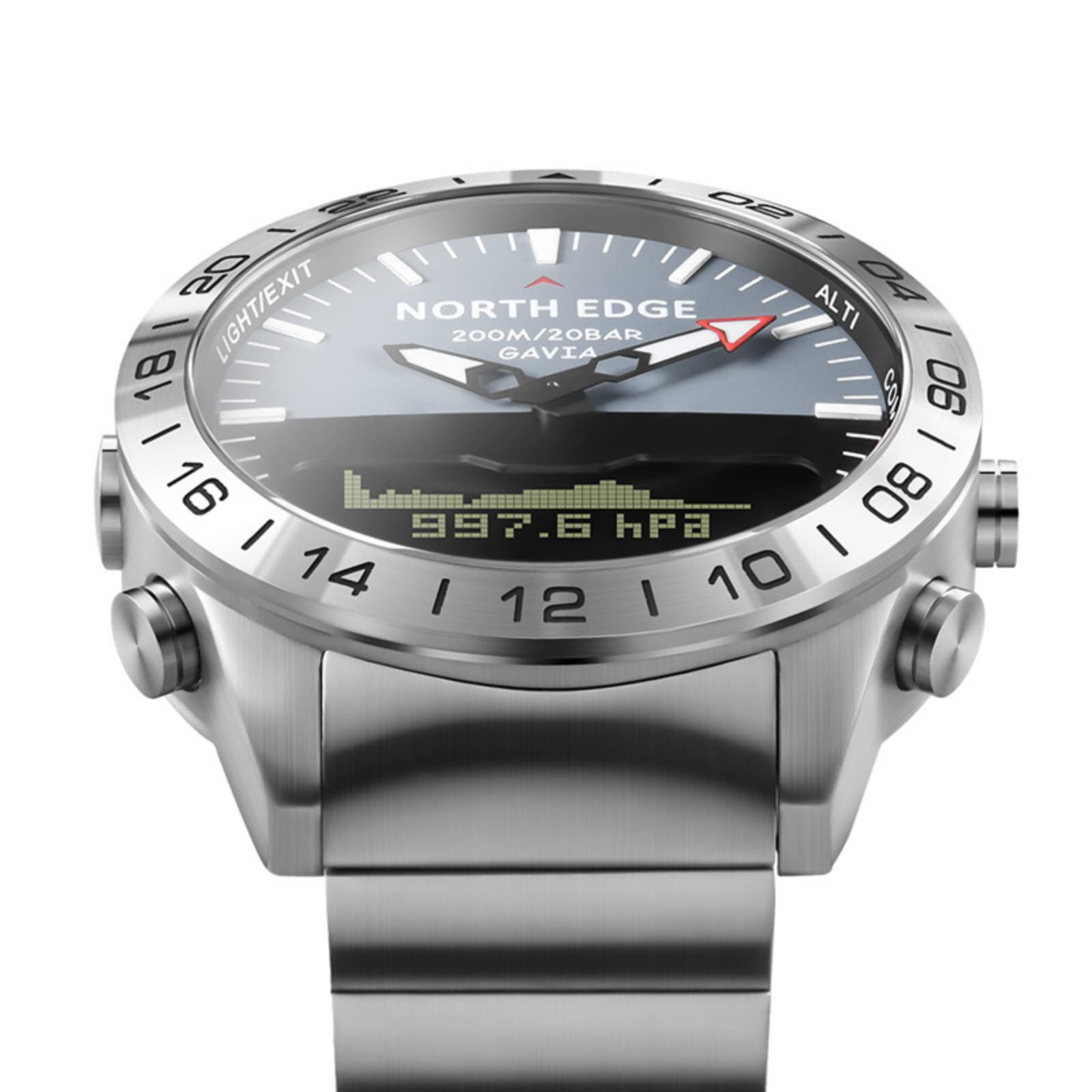 CakCity Men's Analog Digital Altimeter Watch - 20ATM Waterproof Stainless Steel Pilot & Diving Watch with Compass for Outdoor Sports, Hiking, Climbing & Aviation Activities
