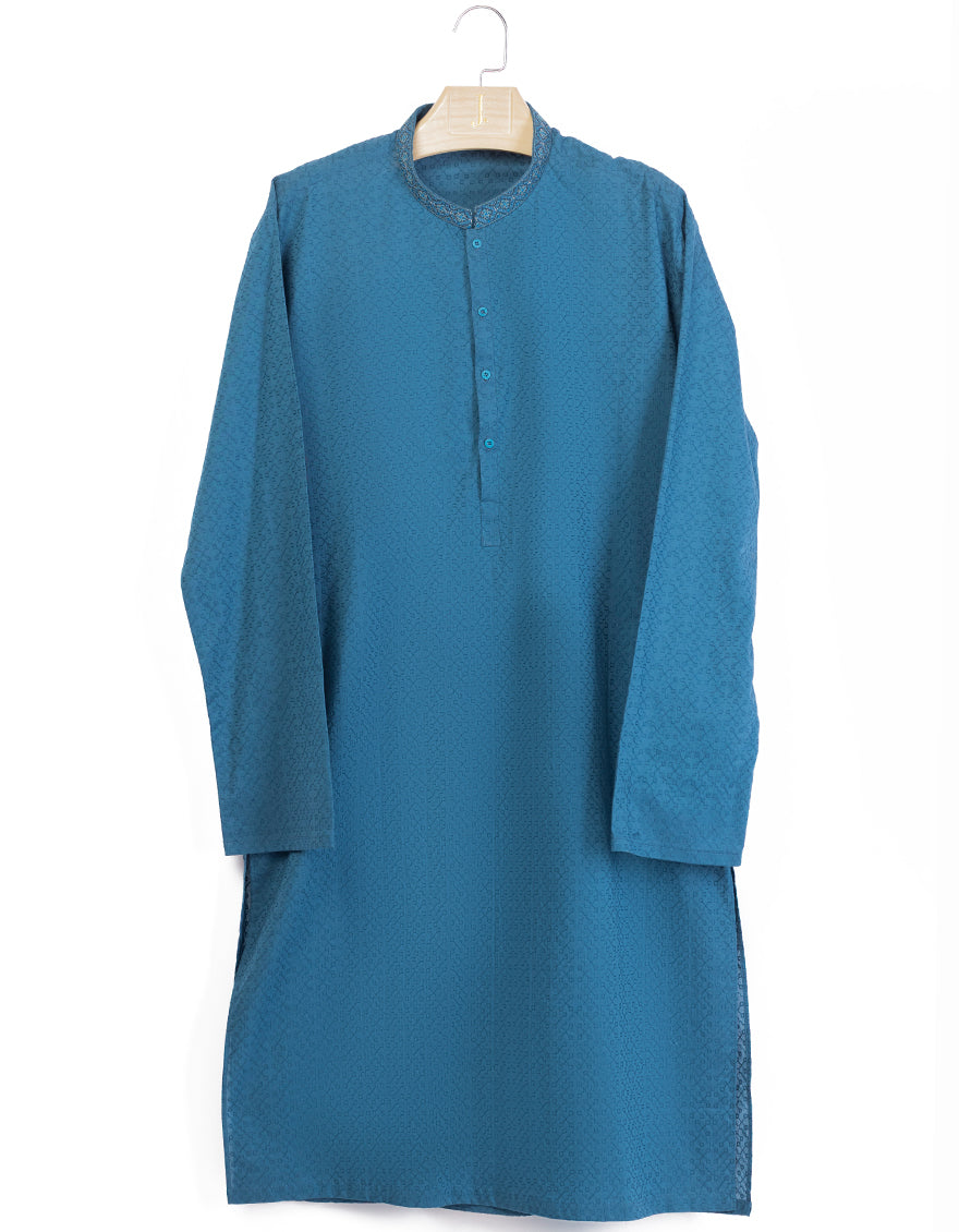Premium Cotton Blue Kurta Trouser Set by J. Junaid Jamshed - Comfortable Traditional Pakistani Outfit for Men - Perfect for Eid, Weddings & Special Occasions