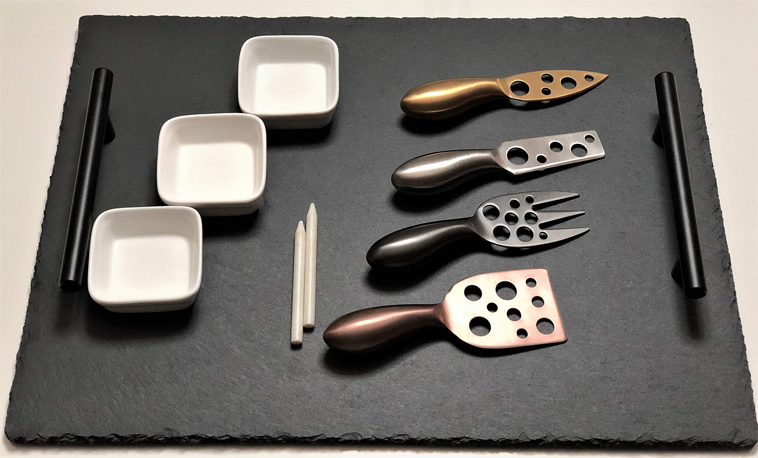 Premium Natural Slate Cheese Board Set with 14-Piece Knives & Accessories - 16