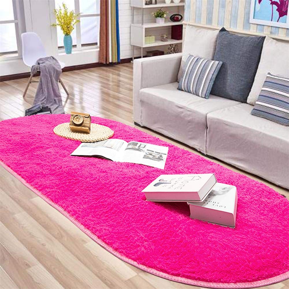 Lelinta Soft Shaggy Oval Area Rug 2.6' x 5.4' - Plush Bedroom Carpet for Living Room, Kids Room, Nursery & Home Decor in Rose Red - Perfect for Cozy Spaces, Play Areas and Stylish Interior Design
