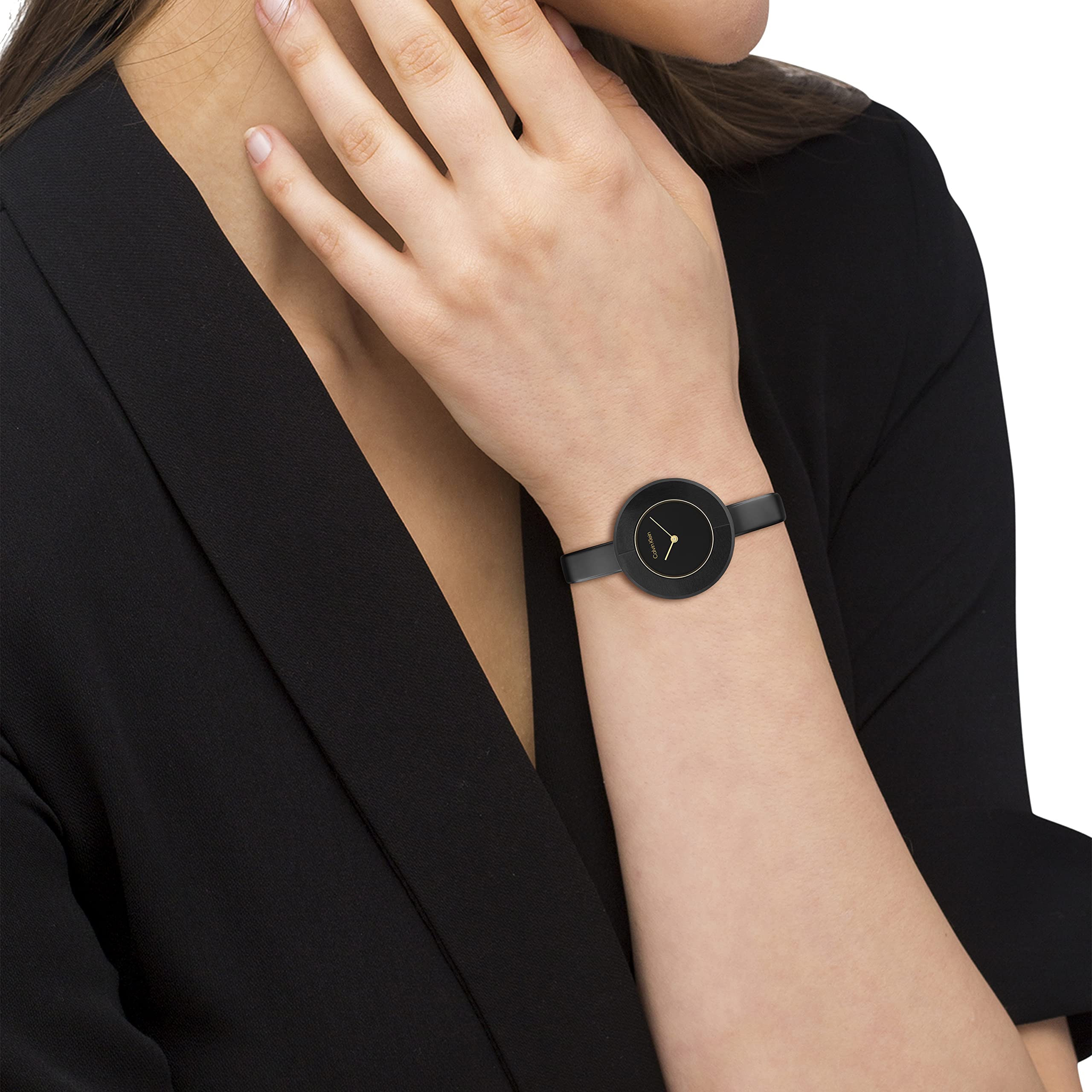 Calvin Klein Women's Analogue Quartz Watch - Stainless Steel & Leather Bangle Bracelet | Perfect for Office, Date Night & Everyday Wear