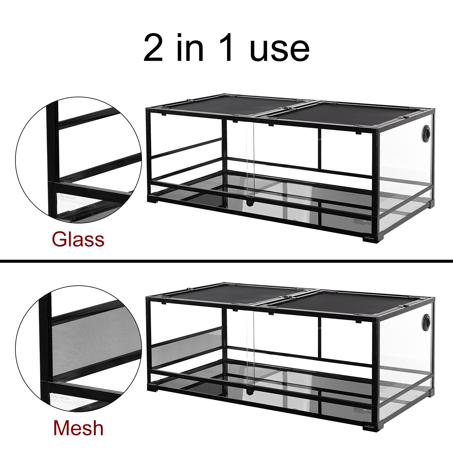 REPTI ZOO 85 Gallon Glass Reptile Terrarium 48x24x18 Inches - Large Detachable Enclosure with Double Hinge Doors & Screen Ventilation - Ideal for Lizards, Snakes, Geckos & Other Reptiles - Perfect for Home, Office or Classroom Habitat Setup