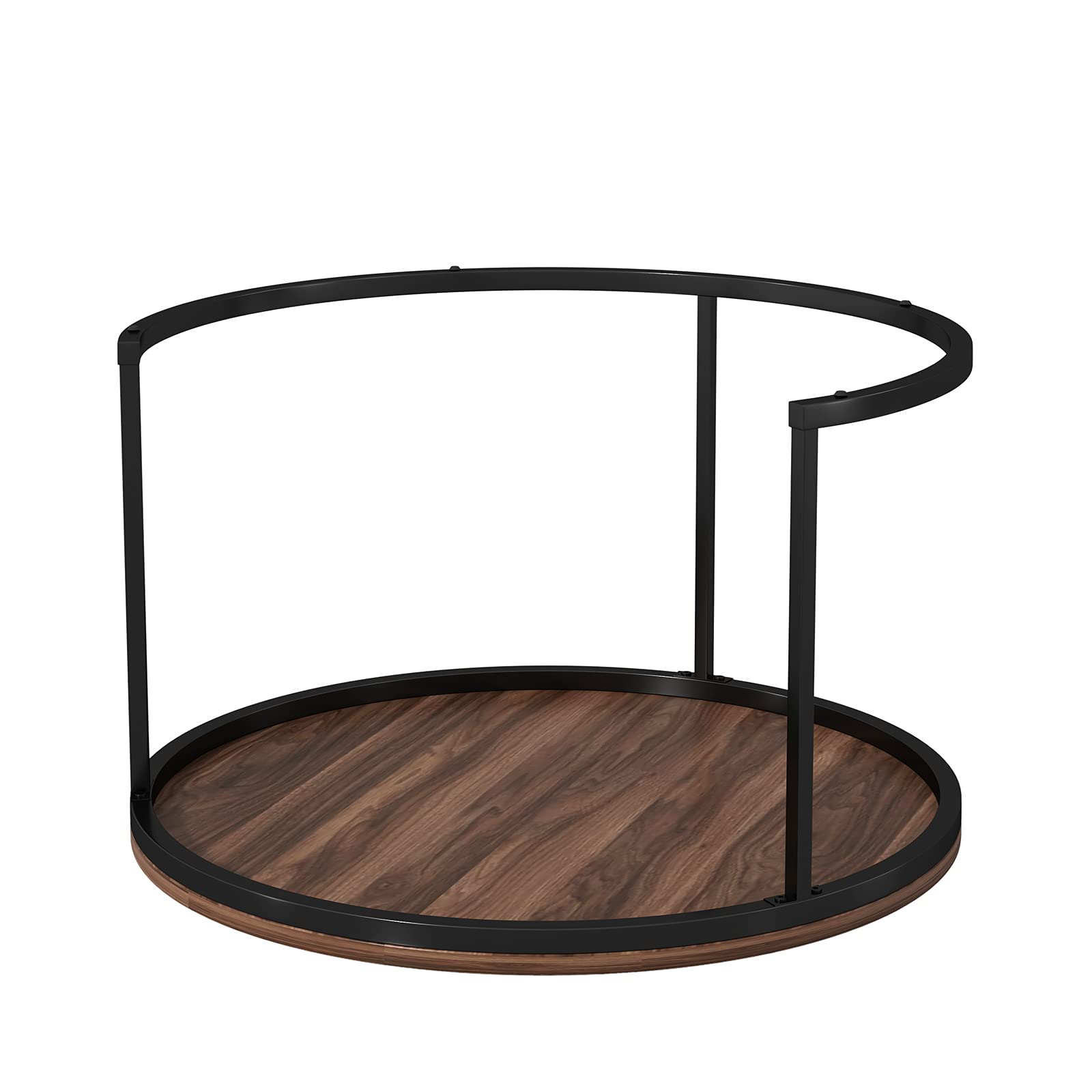 Round Nesting Coffee Table Set of 2 - Walnut Wood Top & Black Metal Frame Accent Tables for Living Room, Bedroom, Balcony - Perfect for Small Spaces, Coffee Time & Home Decor