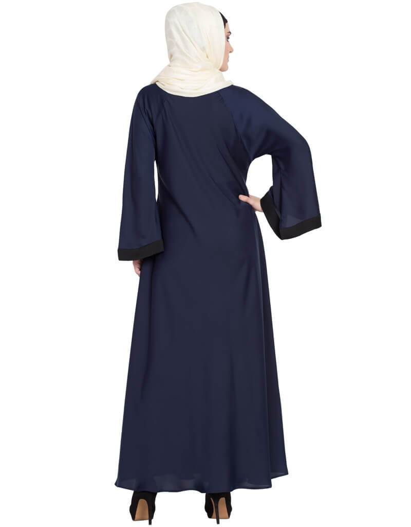 Hand Embroidered Arabic Umbrella Nida Abaya in Blue - Perfect for Islamic Prayer, Mosque Visits & Special Occasions