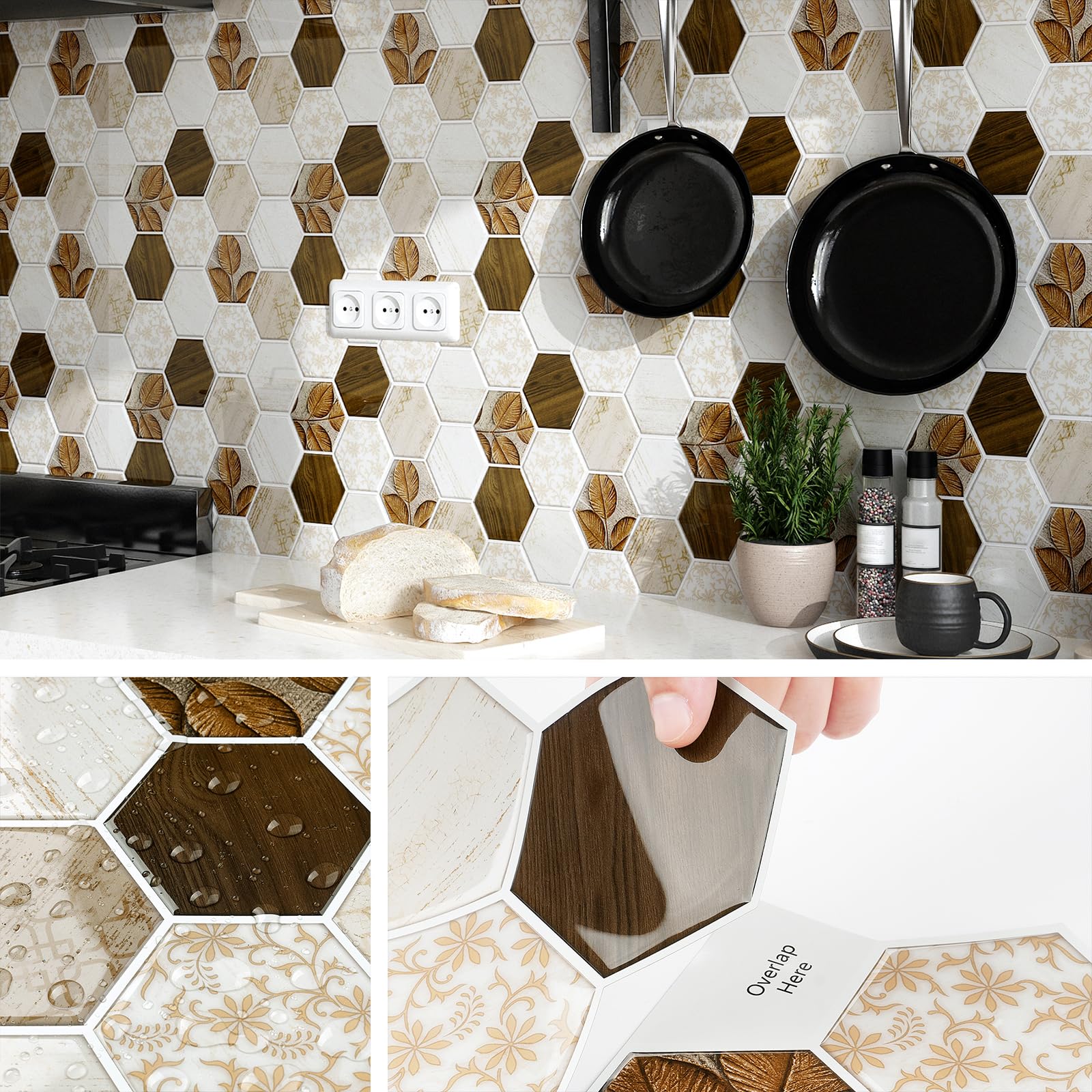 Livelynine 32-Pack Beige Peel and Stick Backsplash Tiles - 12x12 Inch Waterproof Self-Adhesive Wall Stickers for Kitchen, Bathroom, Shower & Sink - Easy DIY Home Decor for Mid Century Modern Style - Perfect for Renters, Apartments & Home Renovation Projects