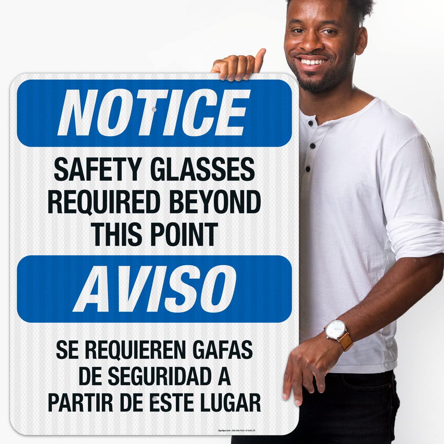 Bilingual Safety Glasses Required Beyond This Point Sign - OSHA Compliant 24x30 Inches, 3M EGP Reflective .080 Aluminum, Fade Resistant for Indoor/Outdoor Use - Made in USA | Workplace Safety, Construction Zones & Hazard Areas