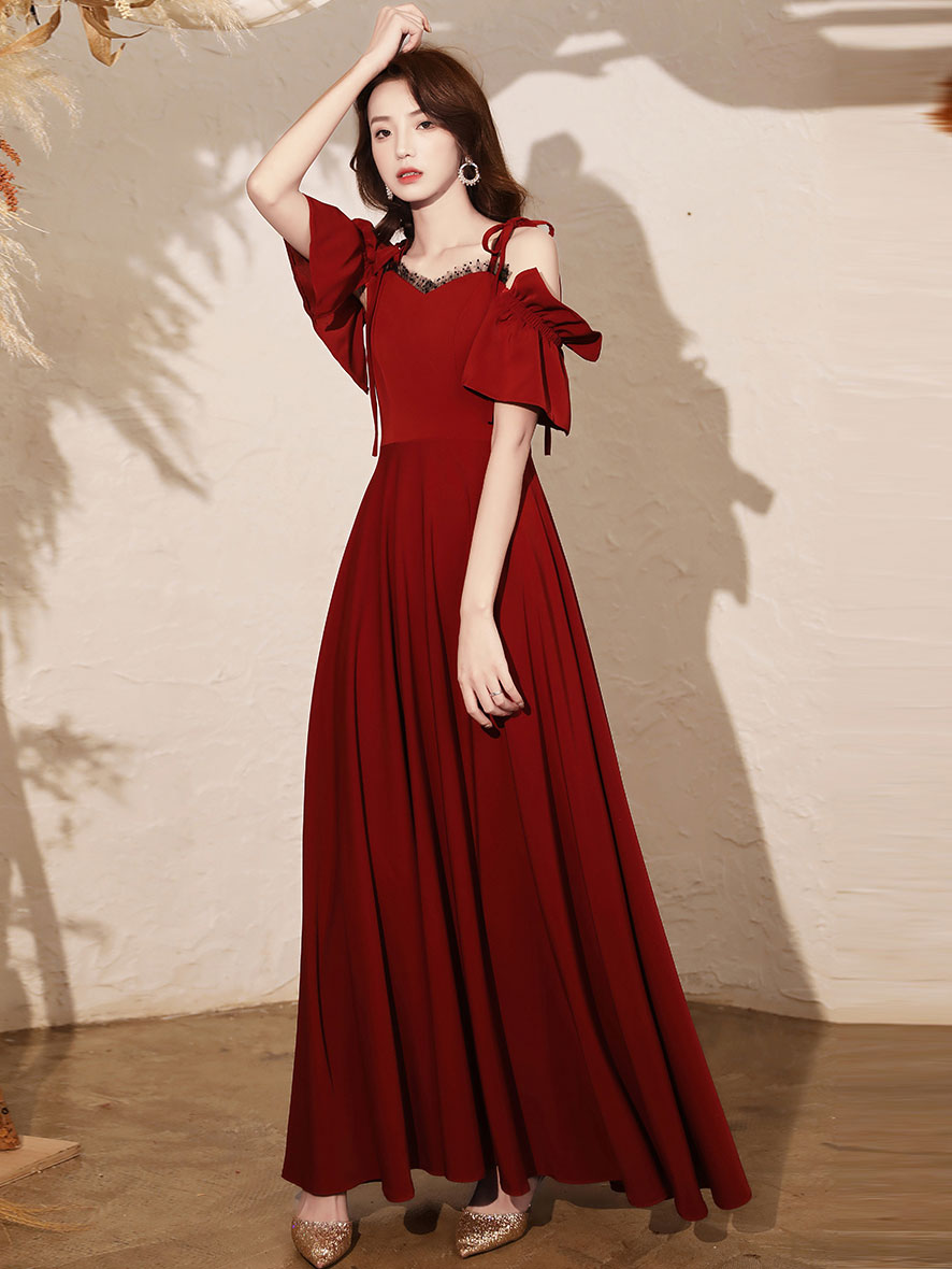 Elegant Burgundy Satin Long Prom Dress for Women - Formal Evening Gown for Homecoming, Wedding, and Special Occasions