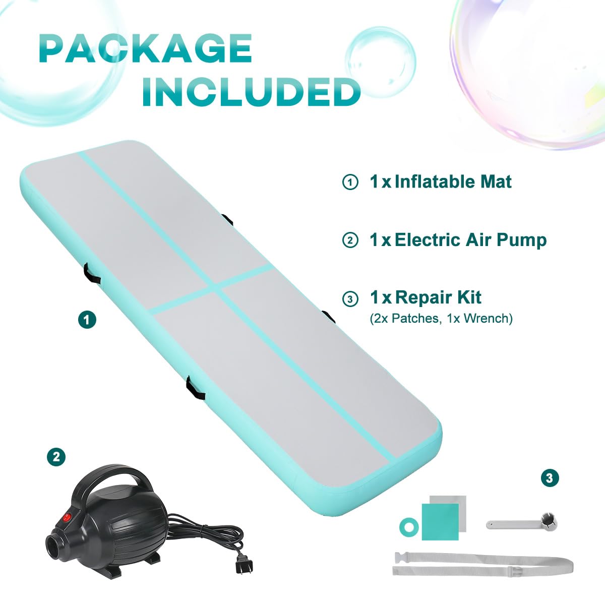 Inflatable Gymnastics Air Tumbling Track Mat - 6ft/10ft/13ft/16ft/20ft Sizes - Portable Training Mat with Electric Pump for Kids & Adults - Perfect for Home, Outdoor, Cheerleading, Yoga & Water Park Activities
