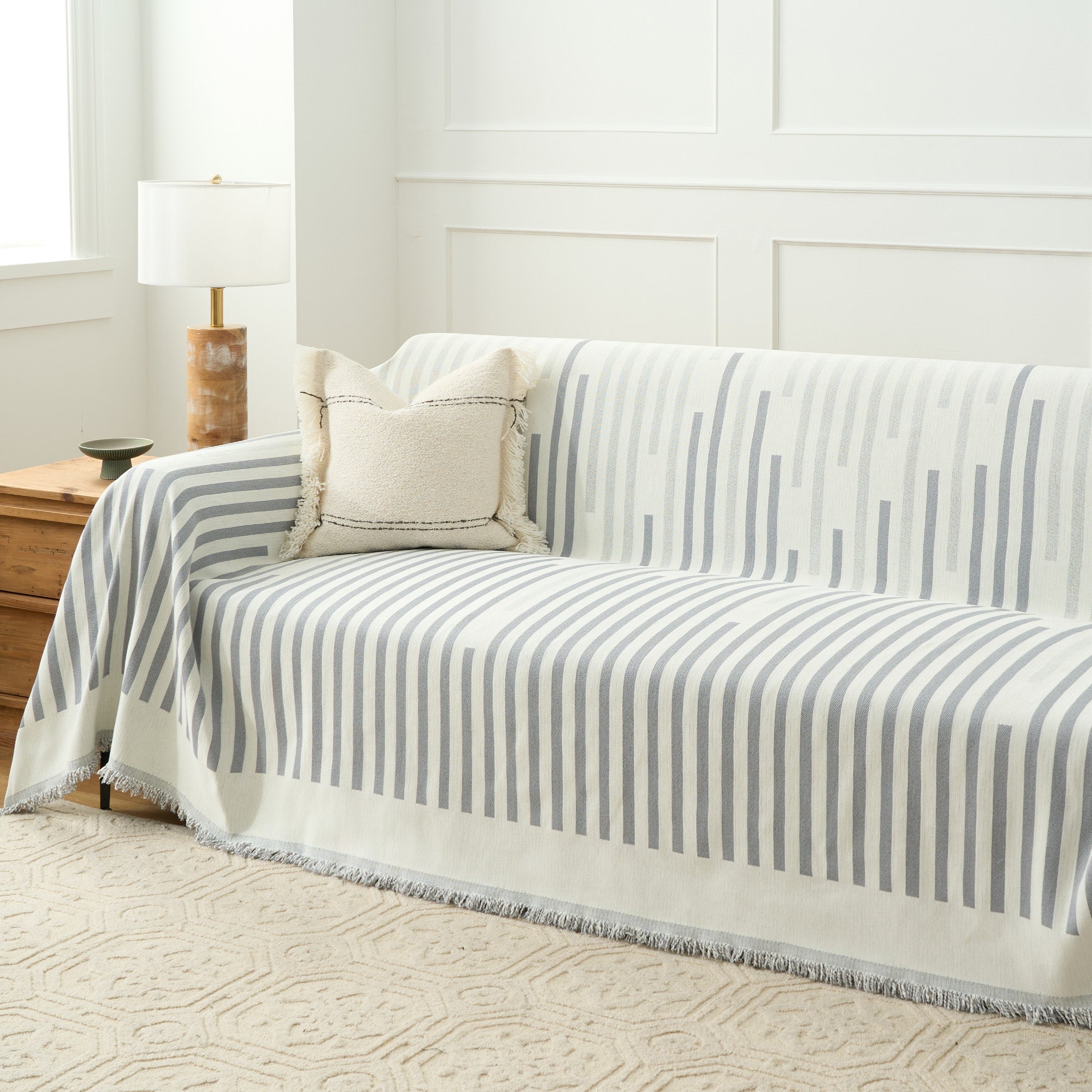 Stylish Striped Sofa Cover - Stretchable & Washable Furniture Protector for Living Room, Couch, Sectional - Perfect for Pets, Kids & Daily Use