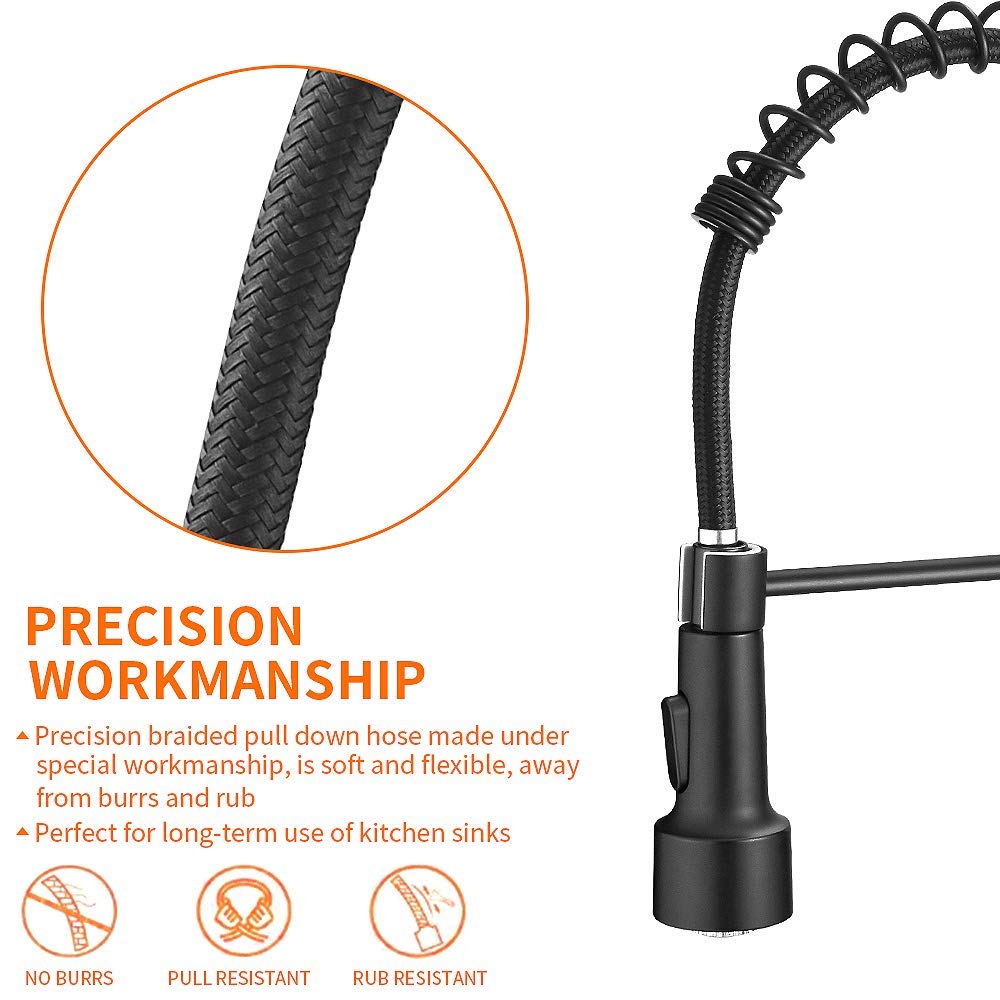OWOFAN Matte Black LED Light Kitchen Sink Faucet with Pull Down Sprayer and Soap Dispenser - Modern Touchless Water Saving Faucet for Home, Restaurant & Commercial Use
