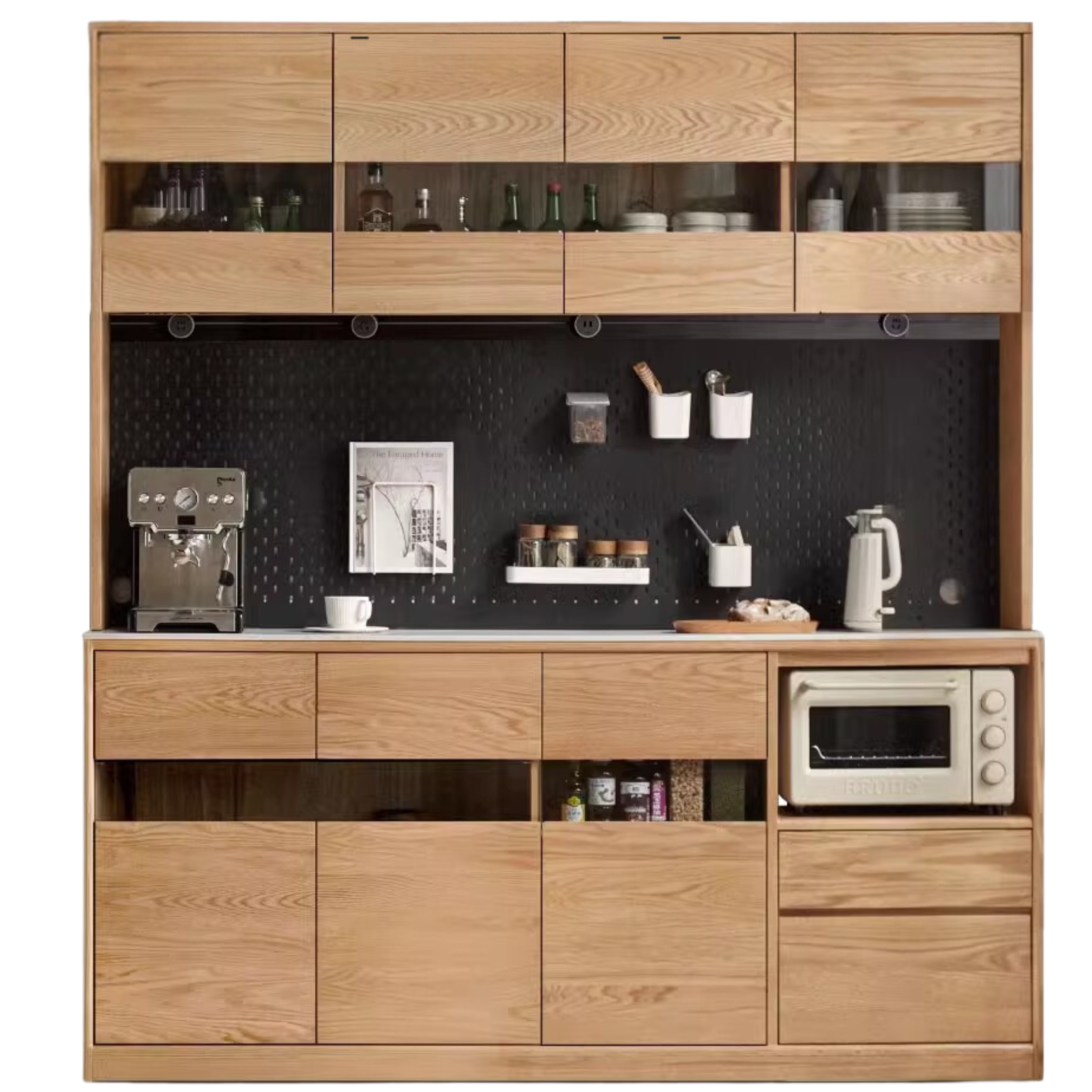 70.9x17.7x78.7 inch / 180x45x200сm / Natural wood color / rock board sideboard + shelf + bull electric rail
