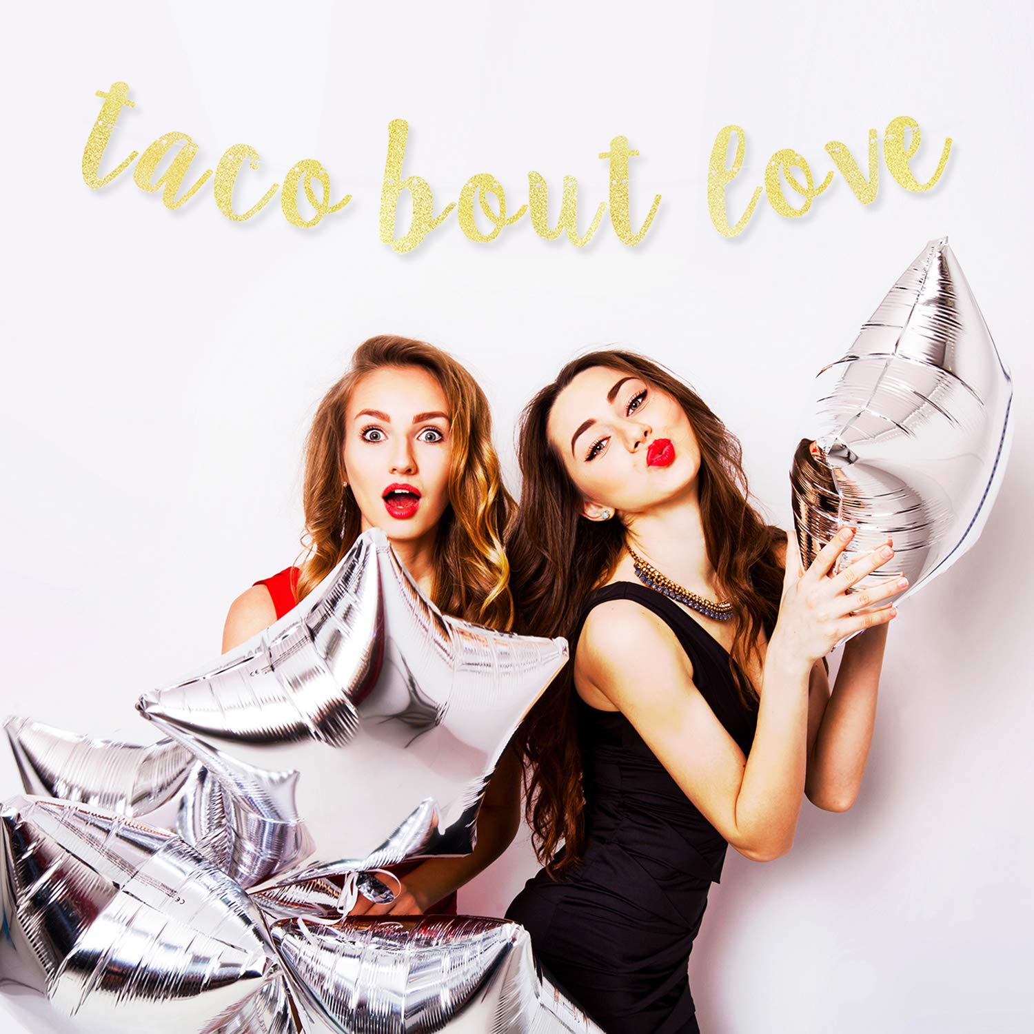 LINGTEER Taco Bout Love Gold Glitter Bunting Banner - Mexican Fiesta Decor for Weddings, Bridal Showers & Parties - Perfect Backdrop Sign for Cinco de Mayo, Birthday Celebrations & Themed Events