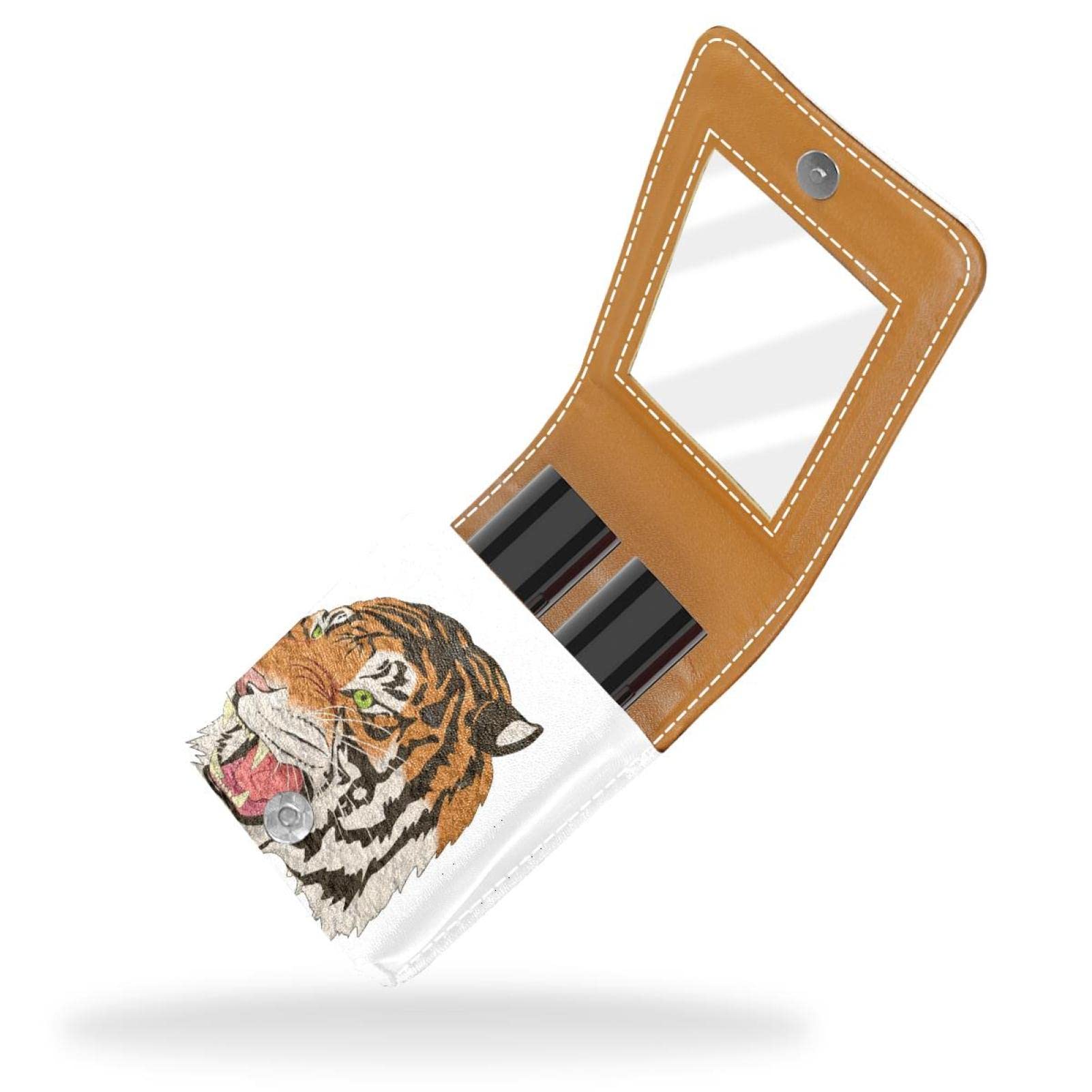 Personalized Lipstick Case - Portable Makeup Bag & Cosmetic Pouch Organizer with Tiger Art Painting Design - Perfect for Travel, Daily Use & Gift Giving