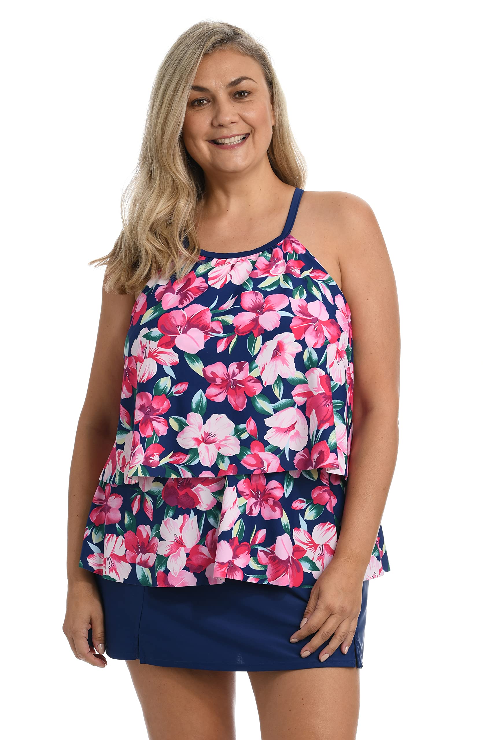 Stylish Hi Neck Double Ruffle Tankini Swimsuit Top for Women - Perfect for Beach Vacations, Pool Parties & Summer Getaways