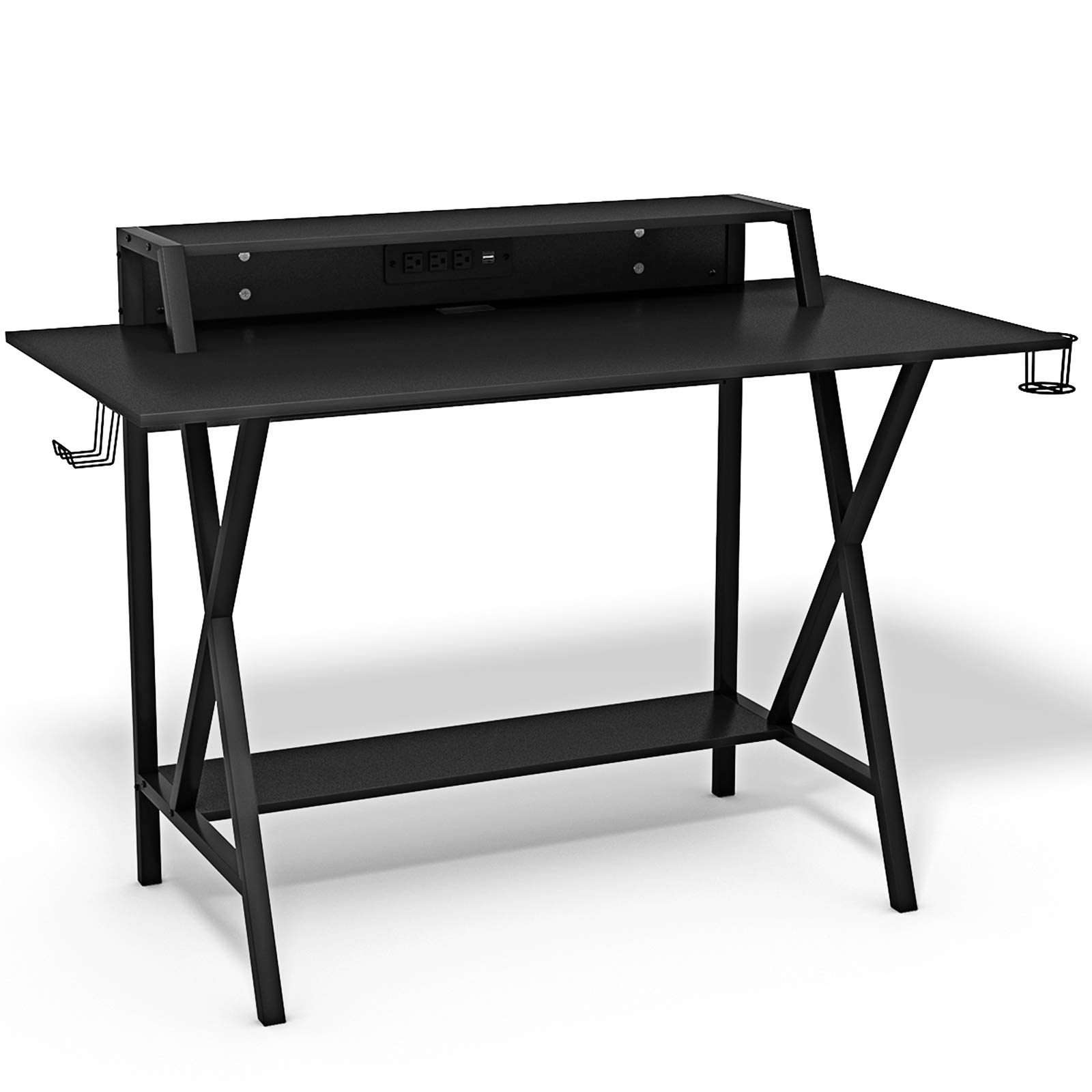 Tangkula Gaming Desk and Chair Set - Ergonomic E-Sport Gamer Desk with Monitor Stand & Racing Style Chair with Adjustable Height, Reclining Backrest, Footrest - Perfect for PC Gaming Setup, Streaming Station, Home Office Workstation