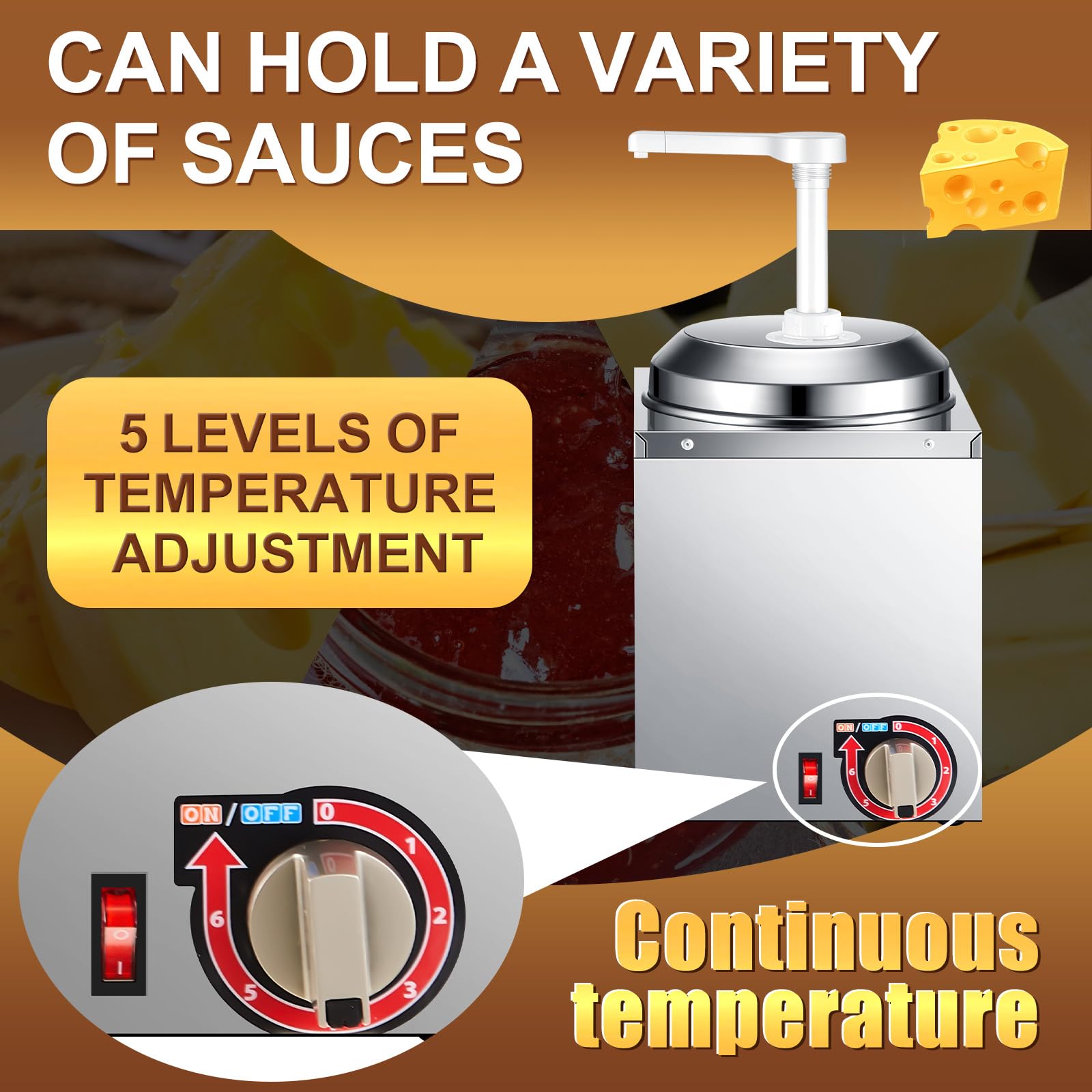 Commercial Stainless Steel Nacho Cheese Dispenser with 2 Pumps - 2.64 Qt Hot Fudge Warmer for Cheese, Caramel & Chocolate - Perfect for Movie Theaters, Concession Stands & Catering Events