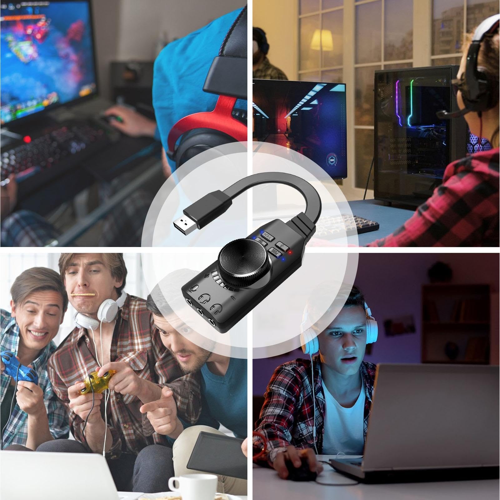 Premium External USB Sound Card - Virtual 7.1 Surround Sound Audio Adapter with Optical Output & Volume Control | Portable USB DAC for Gaming (League of Legends), Streaming, Music Production & PC Headsets | Perfect for Esports, Home Theater & Studio Recording