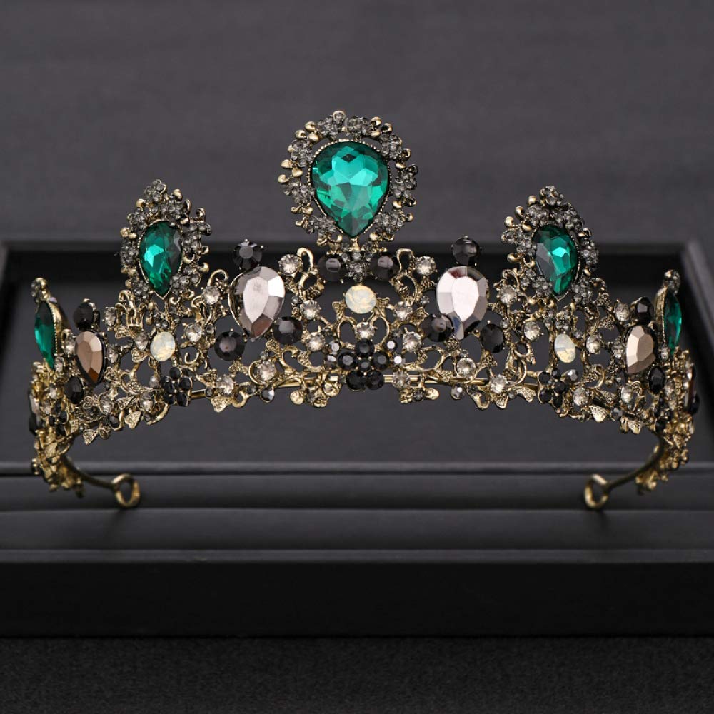 Vintage Green Rhinestone Crystal Wedding Crown Headband – Bridal Headdress Hair Accessories for Vintage Weddings, Boho Bridal Parties & Photo Shoots