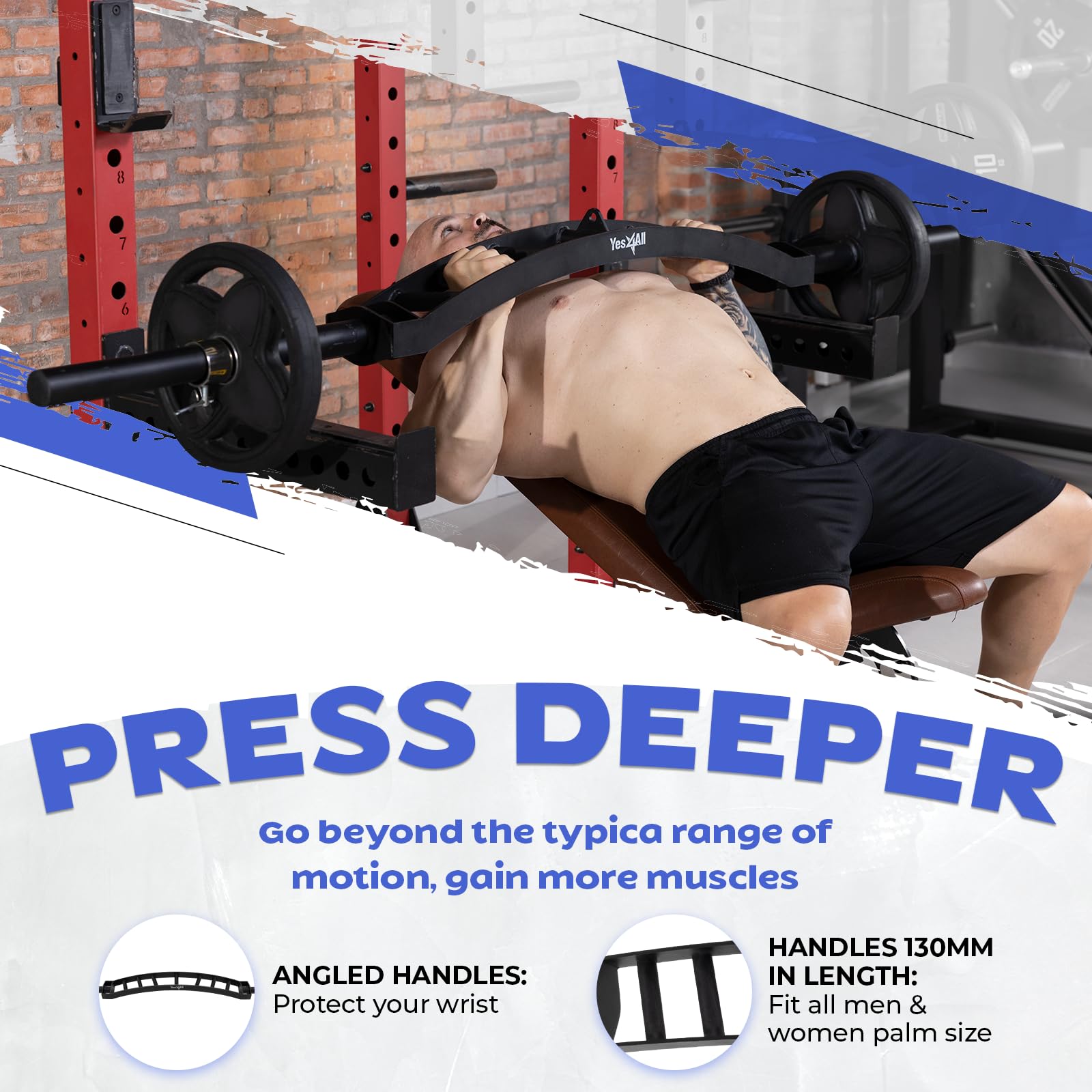 Yes4All Multi-Grip Barbell & Cable Attachment – Swiss Bar & American Bar for Full Range of Motion, Includes 2 Collars, Compatible with Olympic Weight Plates – Perfect for Home Gym, Strength Training, Pressing, Lifting & Bicep Curls – Ideal for CrossFit, Powerlifting & Functional Fitness Workouts