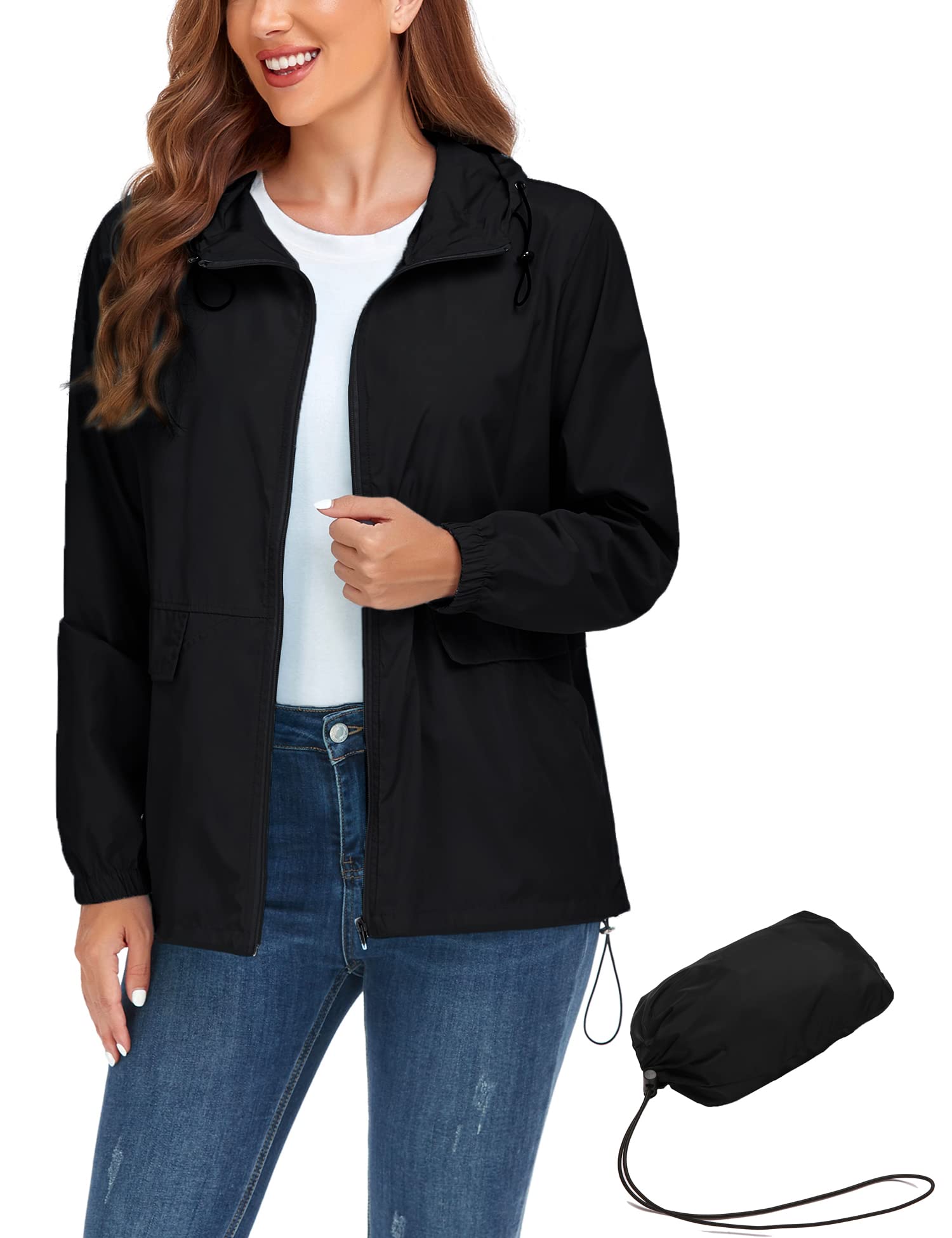 Women's Lightweight Waterproof Raincoat - Packable Windproof Hooded Jacket for Outdoor Activities (S-XXL) | Perfect for Hiking, Travel & Commuting