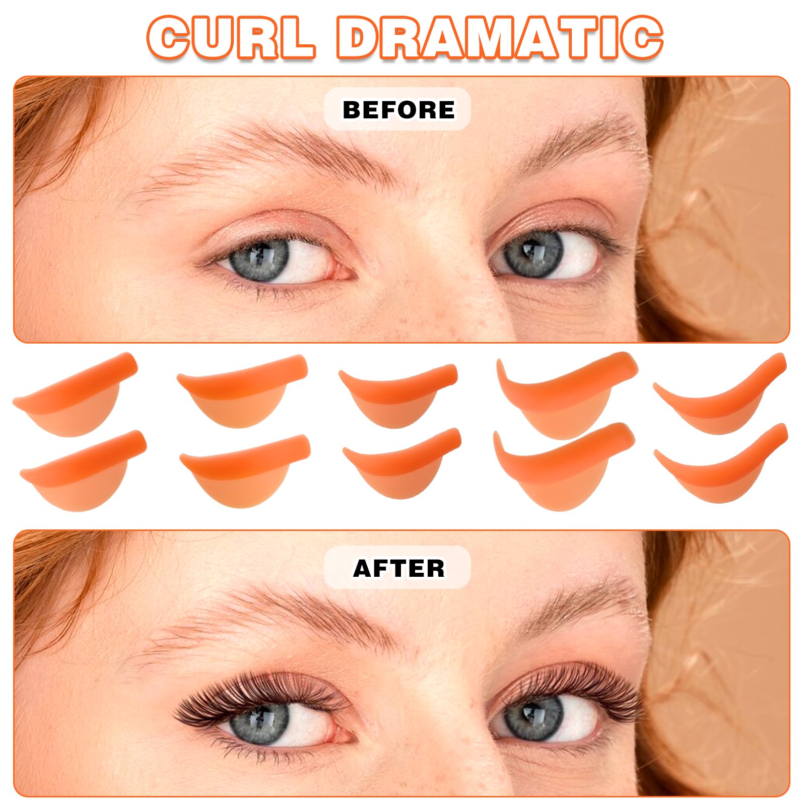 20 Pcs Reusable Silicone Lash Lift Pads - XS/S/M/L/XL 5 Sizes for Eyelash Perm & Lifting (10 Green + 10 Orange) | Professional Lash Extension Tools for Salon & Home Use