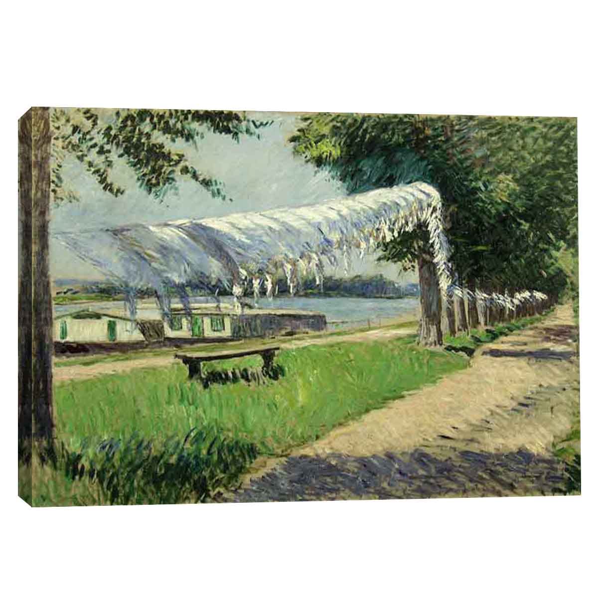 Gustave Caillebotte Laundry Drying Canvas Wall Art - Stretched & Framed Ready to Hang Painting (60x85cm/23.5x33.6in) - Vintage French Impressionist Home Decor for Living Room, Bedroom & Office