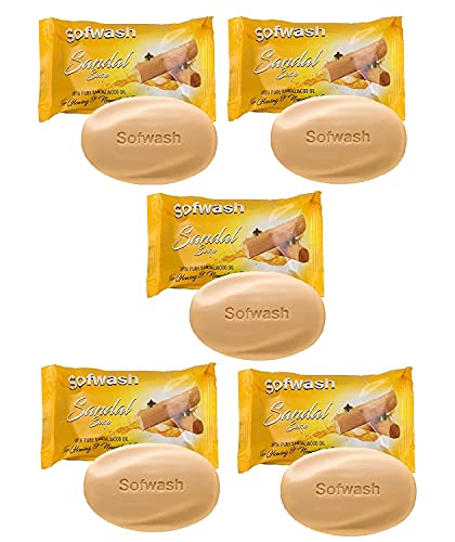 Modicare Sofwash Sandalwood Soap (Pack of 5) | Ayurvedic Herbal Bath Bar for Soft Skin | Perfect for Daily Use, Spa Days & Gift Sets