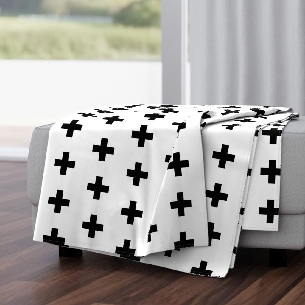 Soft Plush Minky Throw Blanket 50x70 Inches - Black & White Plus Sign Cross Geometric Modern Design for Nursery, Bedroom & Sofa | Cozy Gift for Baby Shower, Home Decor & Winter Warmth