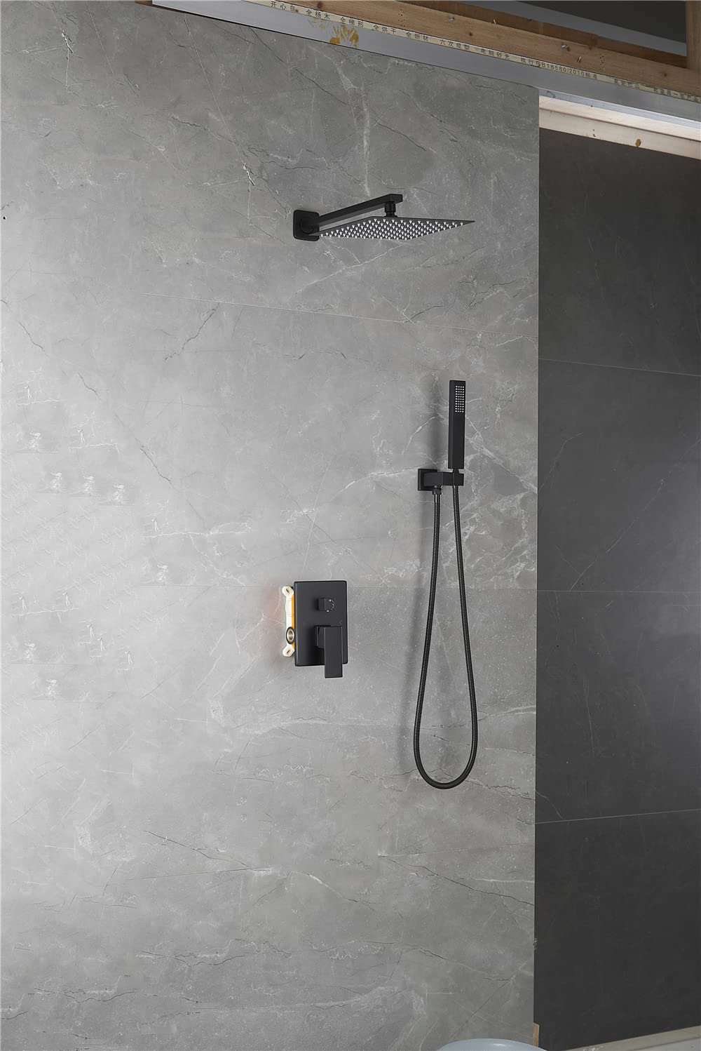 Square Rainfall Shower Head and Handheld Spray Combo - Matte Black Bathroom Shower System with Mixer Valve Trim Kit - Perfect for Modern Home Spa Experience and Relaxing Rainfall Shower