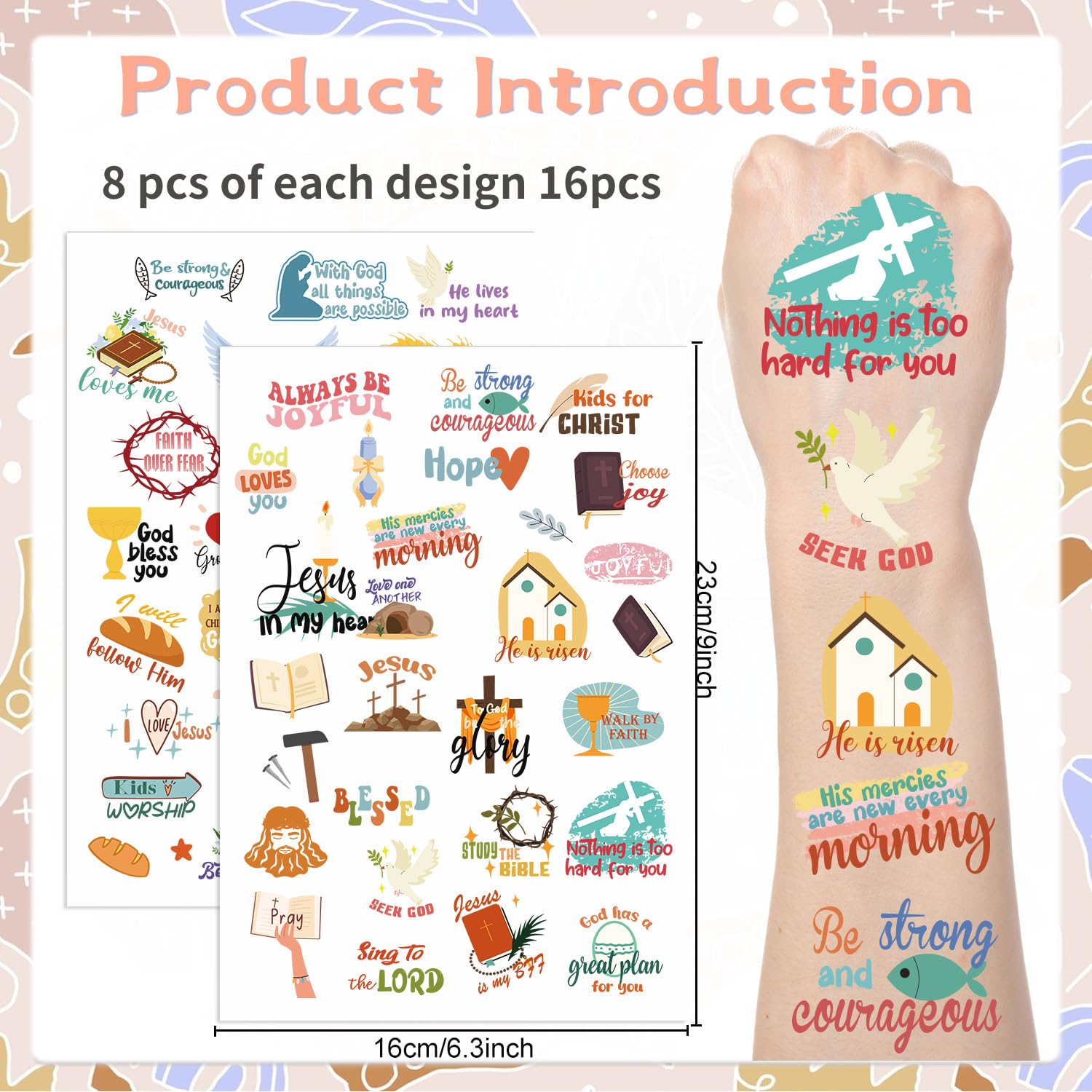 Christian Temporary Tattoos - 400 Bible Verse Stickers for Kids | Religious Party Favors & Gifts