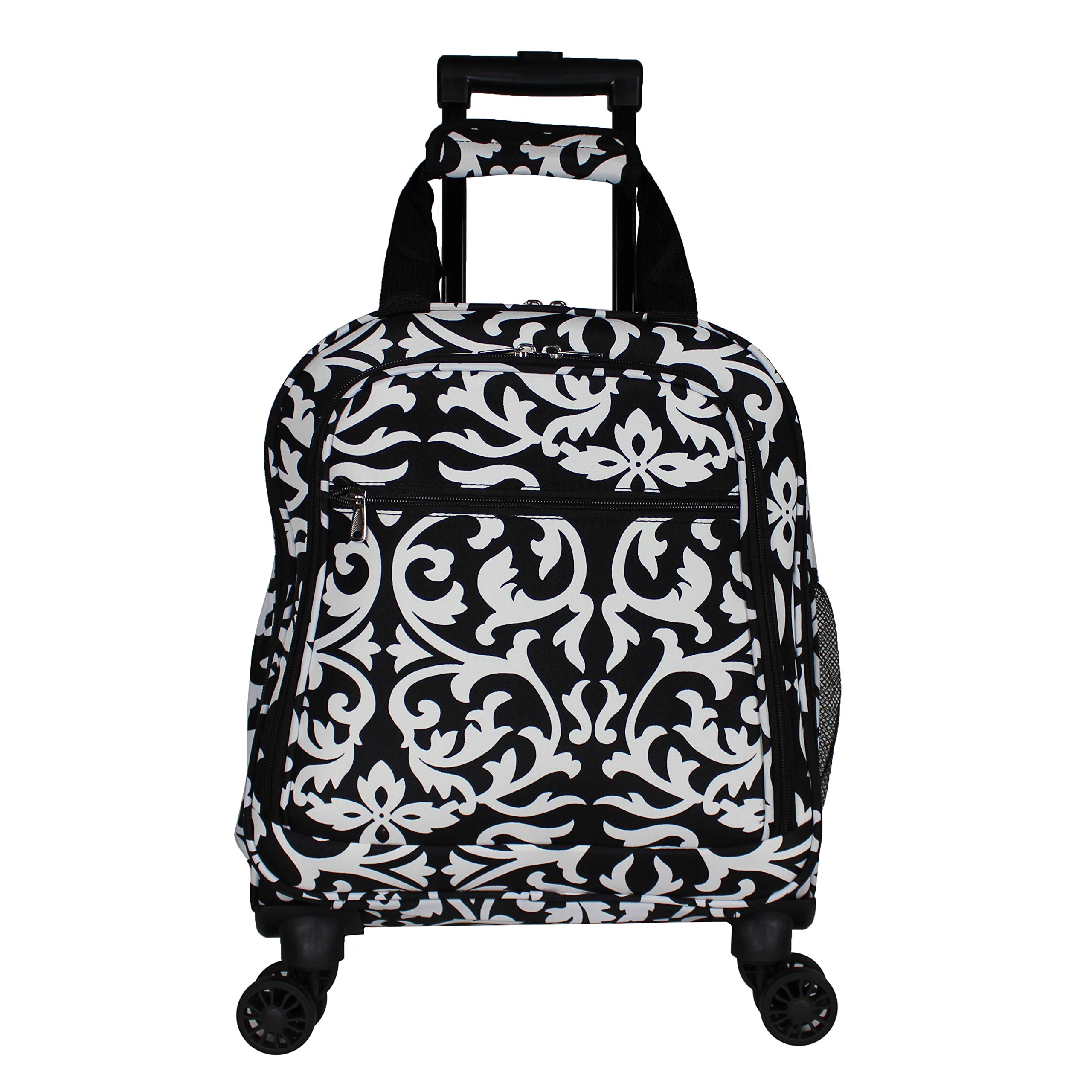 World Traveler 18-Inch Lightweight Spinner Carry-On Luggage - Stylish Prints, Compact & Durable Black Trim Damask Suitcase for Air Travel, Business Trips & Weekend Getaways