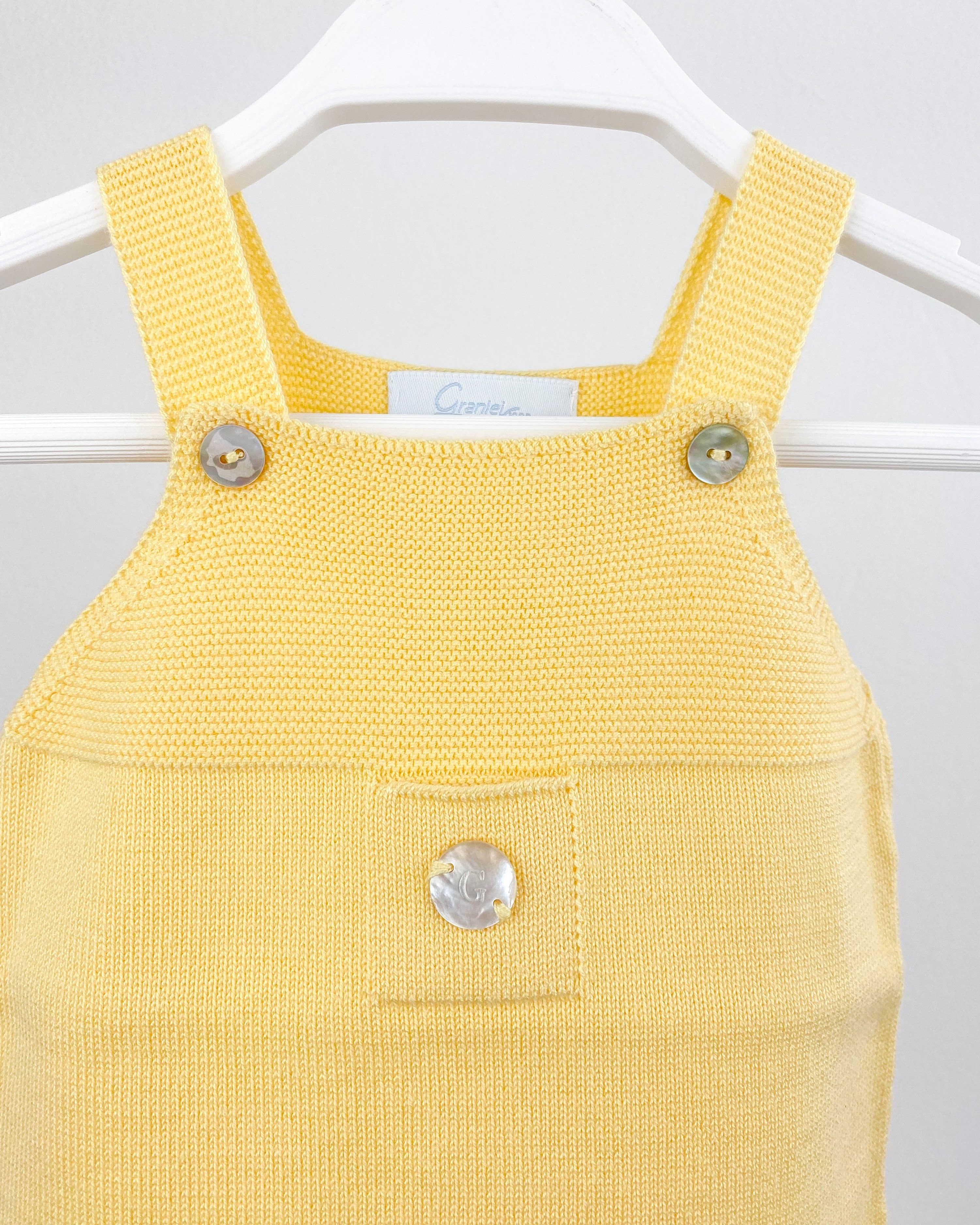 Classic Short Knitted Dungarees for Women - Pale Yellow Vintage Style Overalls | Casual Spring Outfit, Weekend Brunch, Coffee Date Fashion