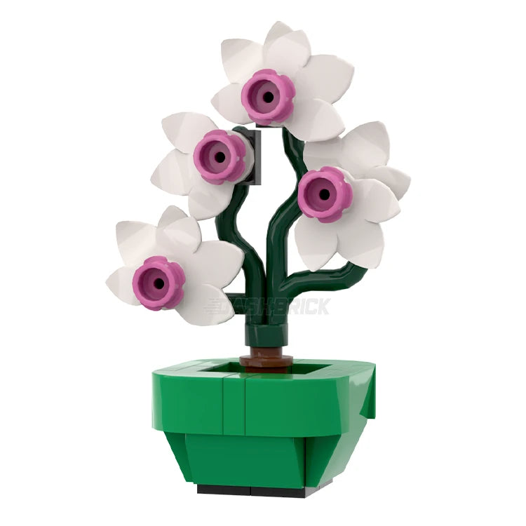 LEGO Brickanicals Orchid Flower Building Kit - Green Pot Model #4 MiniMOC - Creative Botanical Decor for Home Office Desk & Gift Idea
