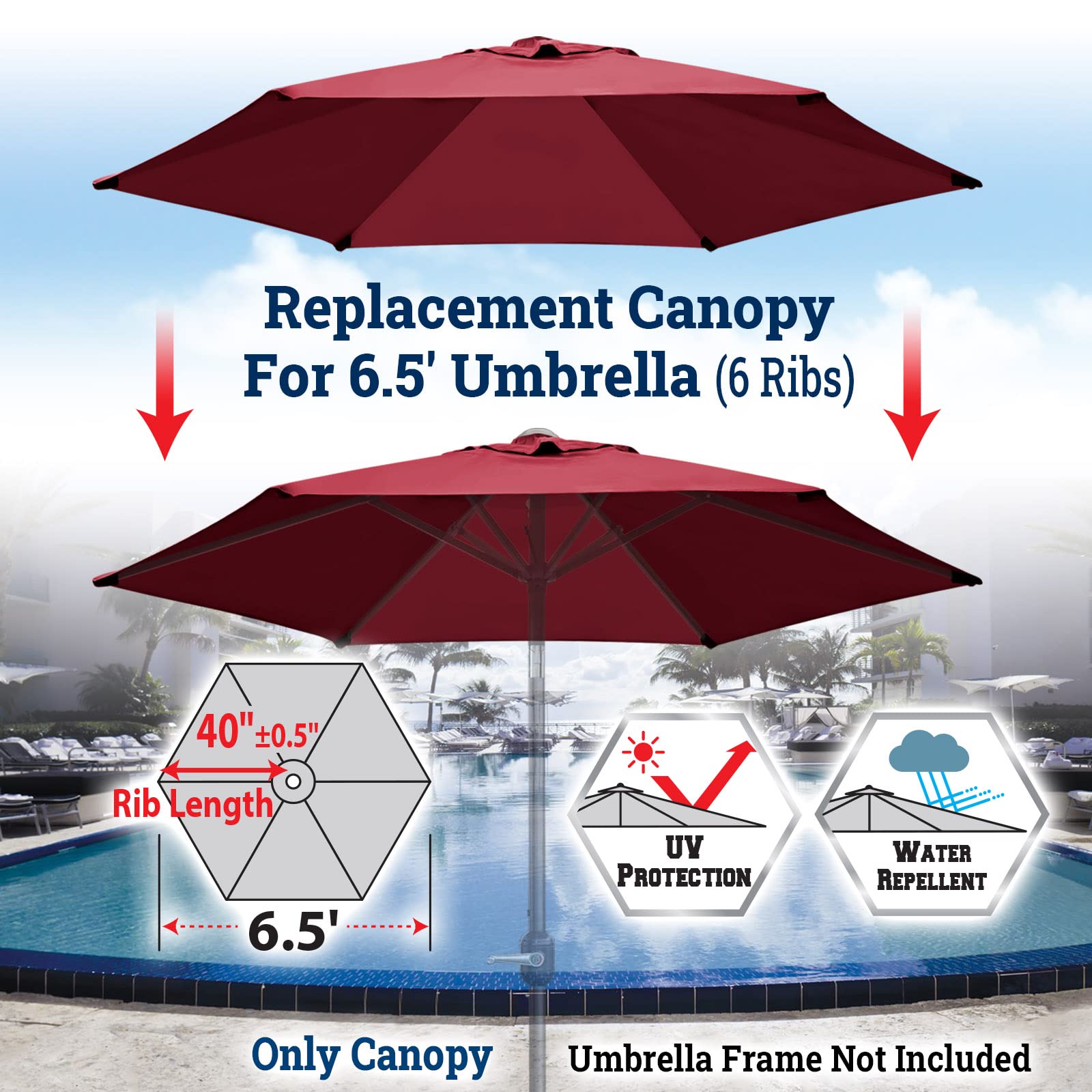 BenefitUSA 6.5ft Umbrella Canopy Cover - 6 Ribs Replacement for Patio & Outdoor Use