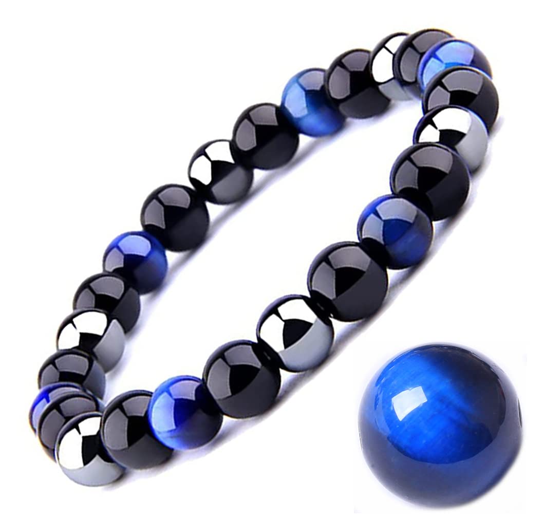 EUMENIDES Tiger's Eye & Obsidian Magnetic Bracelet for Men & Women - Class A Quality, Boosts Sunshine, Confidence & Reduces Anxiety - Perfect for Meditation, Yoga & Daily Wear