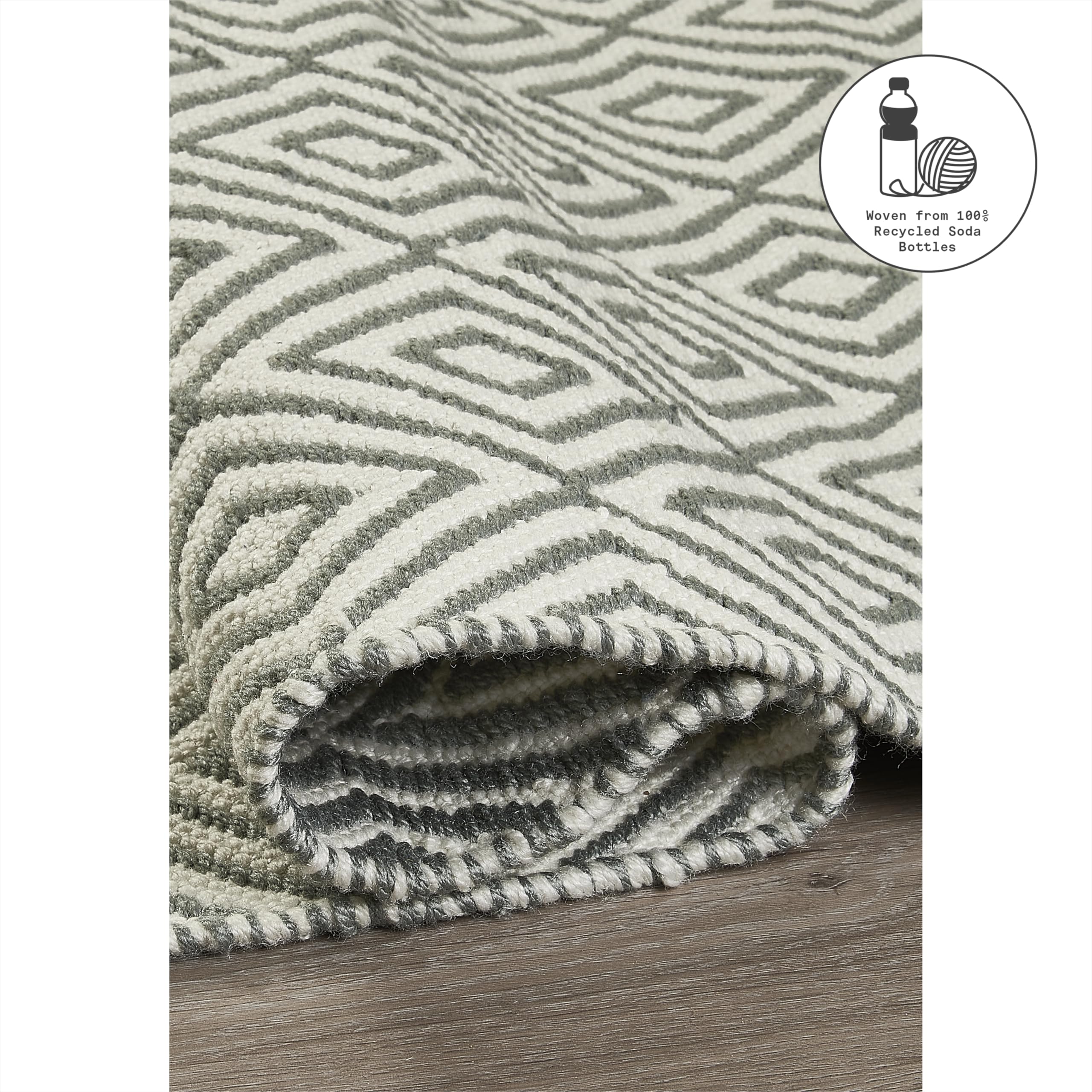 Fab Habitat Machine Washable Area Rug - Hand Woven Stain Resistant Pet Friendly Recycled Polyester - Diamond Pattern Gray & White 4x6 ft - Perfect for Bedroom & Living Room Decor