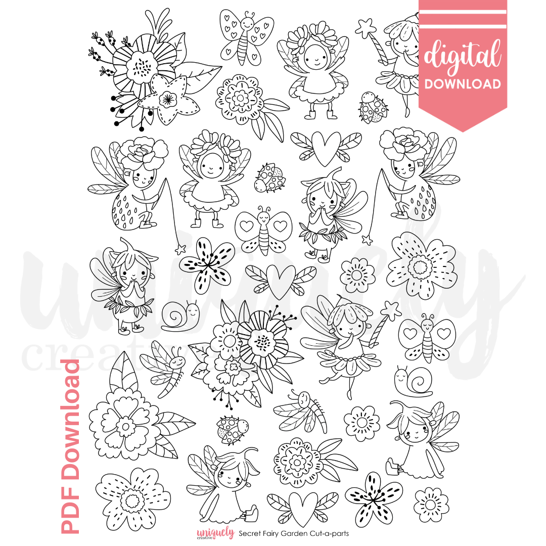 Secret Fairy Garden Cut Apart Sheet - Printable Digital Download for Scrapbooking, Card Making & DIY Crafts