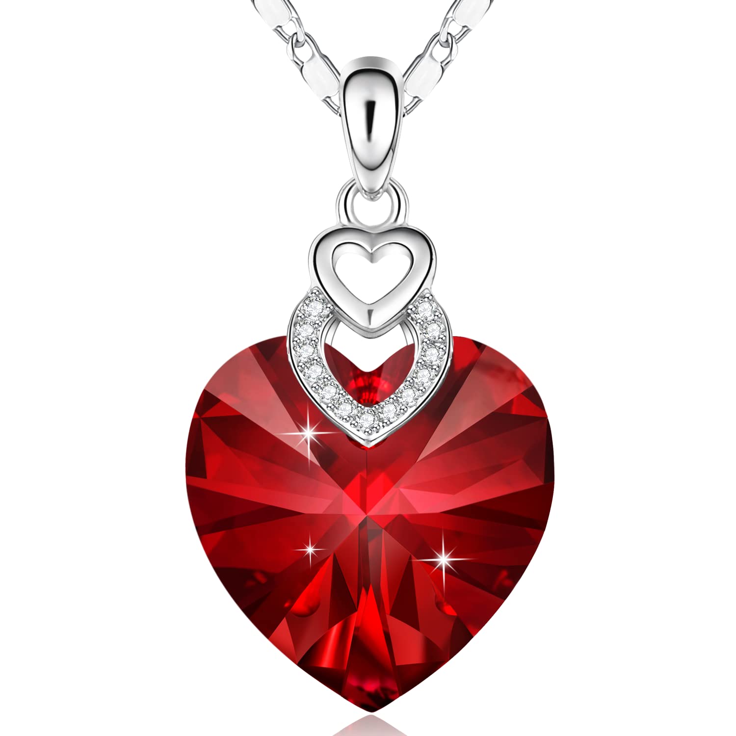 PLATO H 3 Heart Crystal Necklace for Women - Elegant Pendant Jewelry Gift for Her, Girlfriend, Wife, Mom - Perfect for Wedding, Anniversary, Mother's Day, Valentine's Day & Birthday - Romantic & Thoughtful Present for Special Occasions